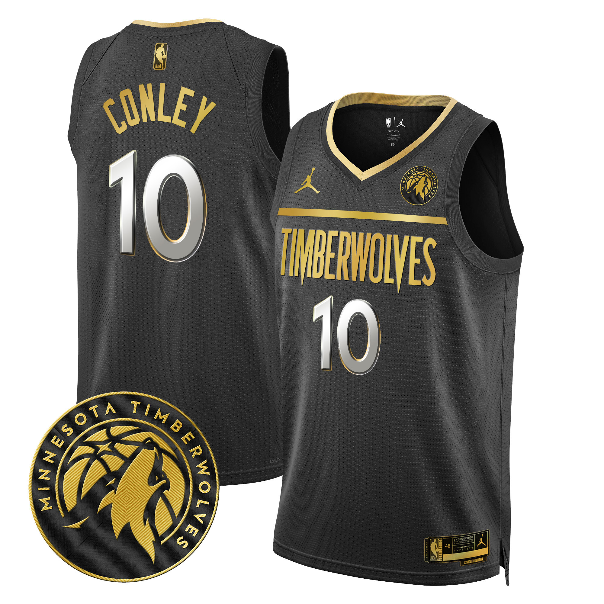 Mike Conley Men's Minnesota Timberwolves Swingman Black Gold Jersey V2 - All Stitched