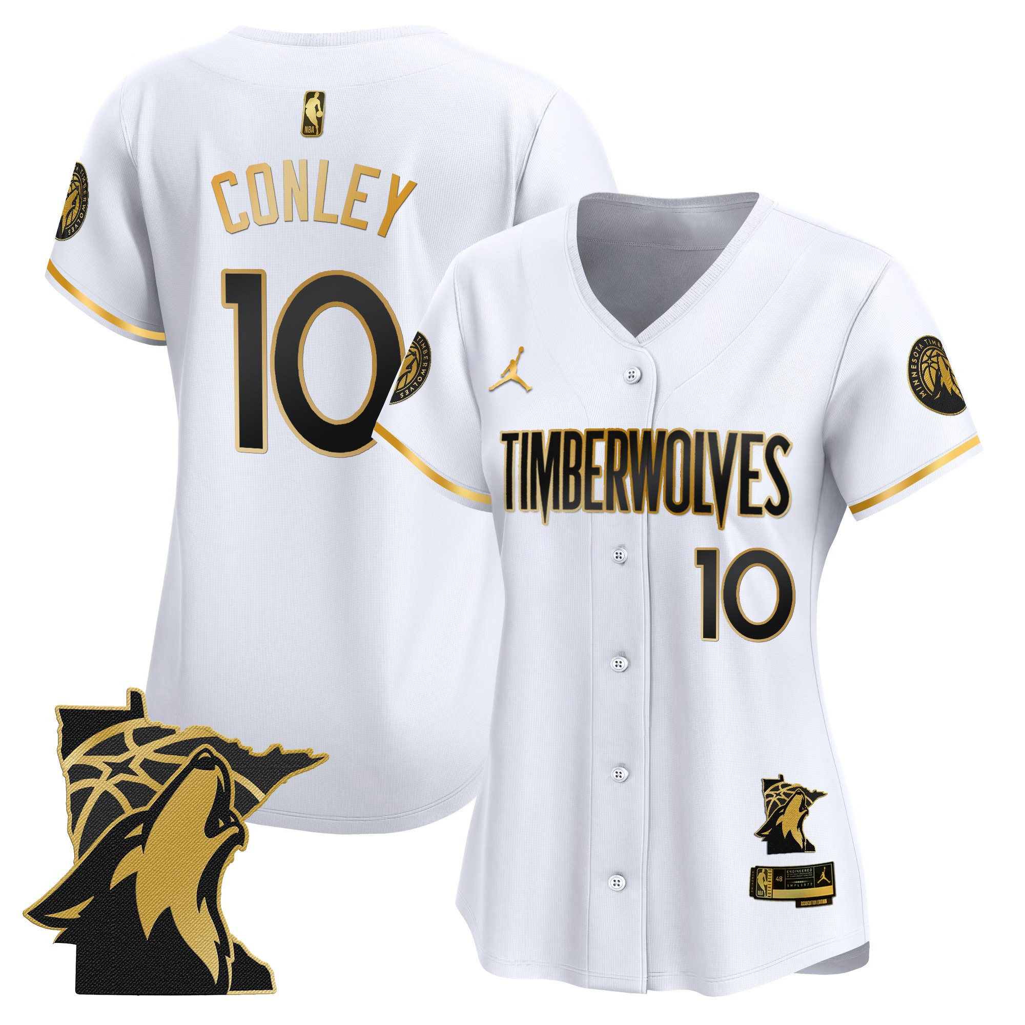 Mike Conley Women's Minnesota Timberwolves 2025 Vapor Baseball White Gold Jersey - All Stitched