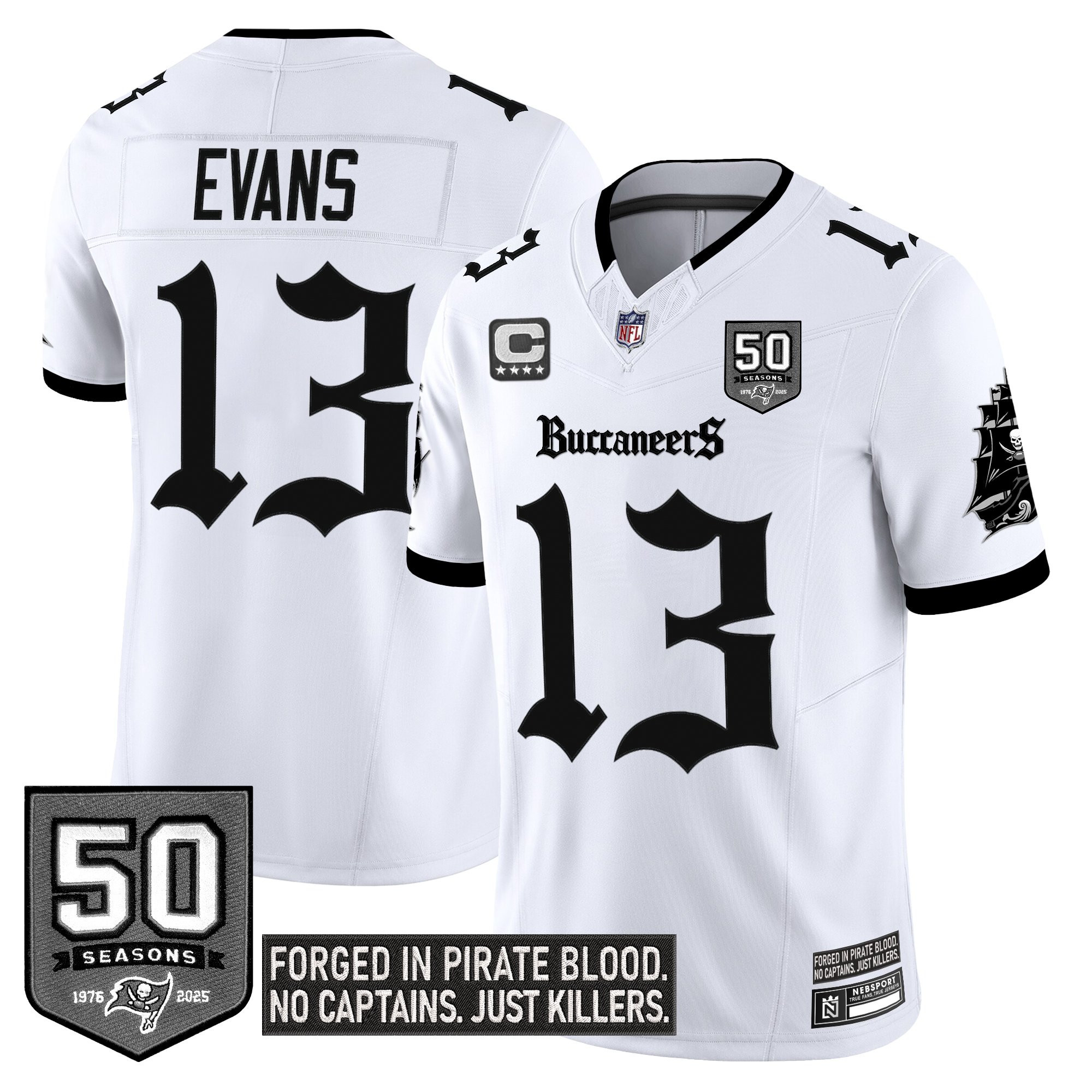 Mike Evans Men's Tampa Bay Buccaneers Gothic Pirate Shadows Edition Limited White Jersey - All Stitched