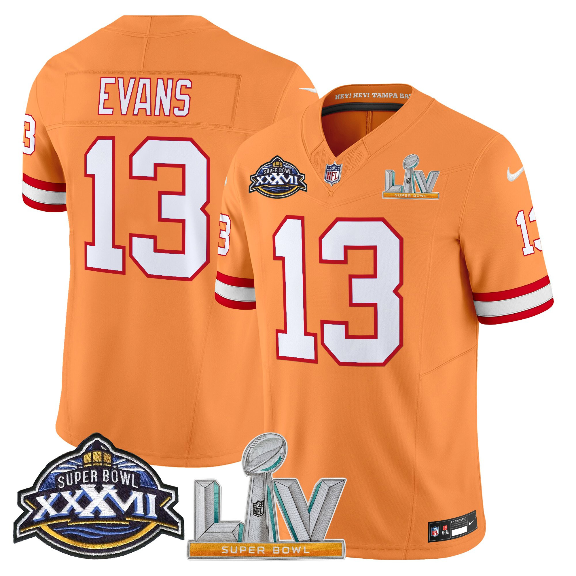 Mike Evans Men's Tampa Bay Buccaneers Super Bowl XXXVII & Super Bowl LV Patch Throwback Vapor Limited Creamsicle Jersey - All Stitched