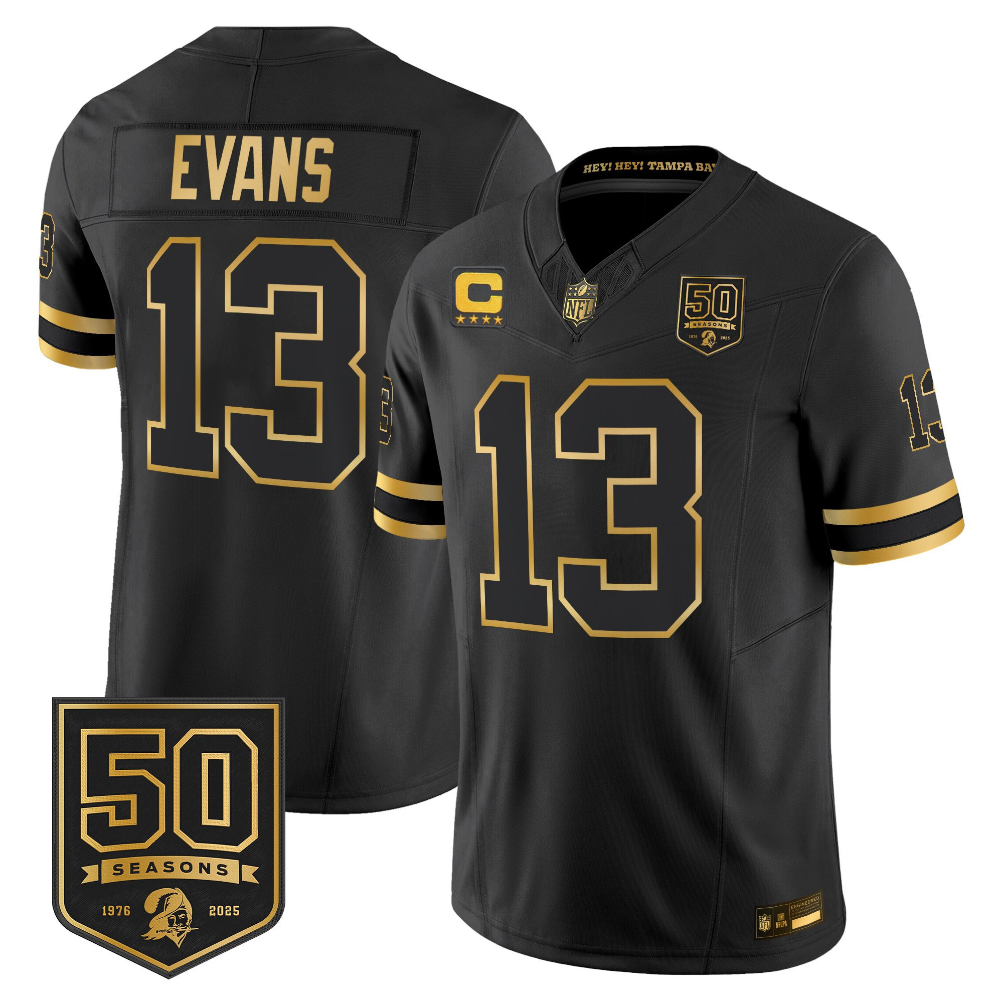 Mike Evans Men's Tampa Bay Buccaneers Throwback 50th Season Patch Gold Vapor Limited Black Gold Jersey - All Stitched