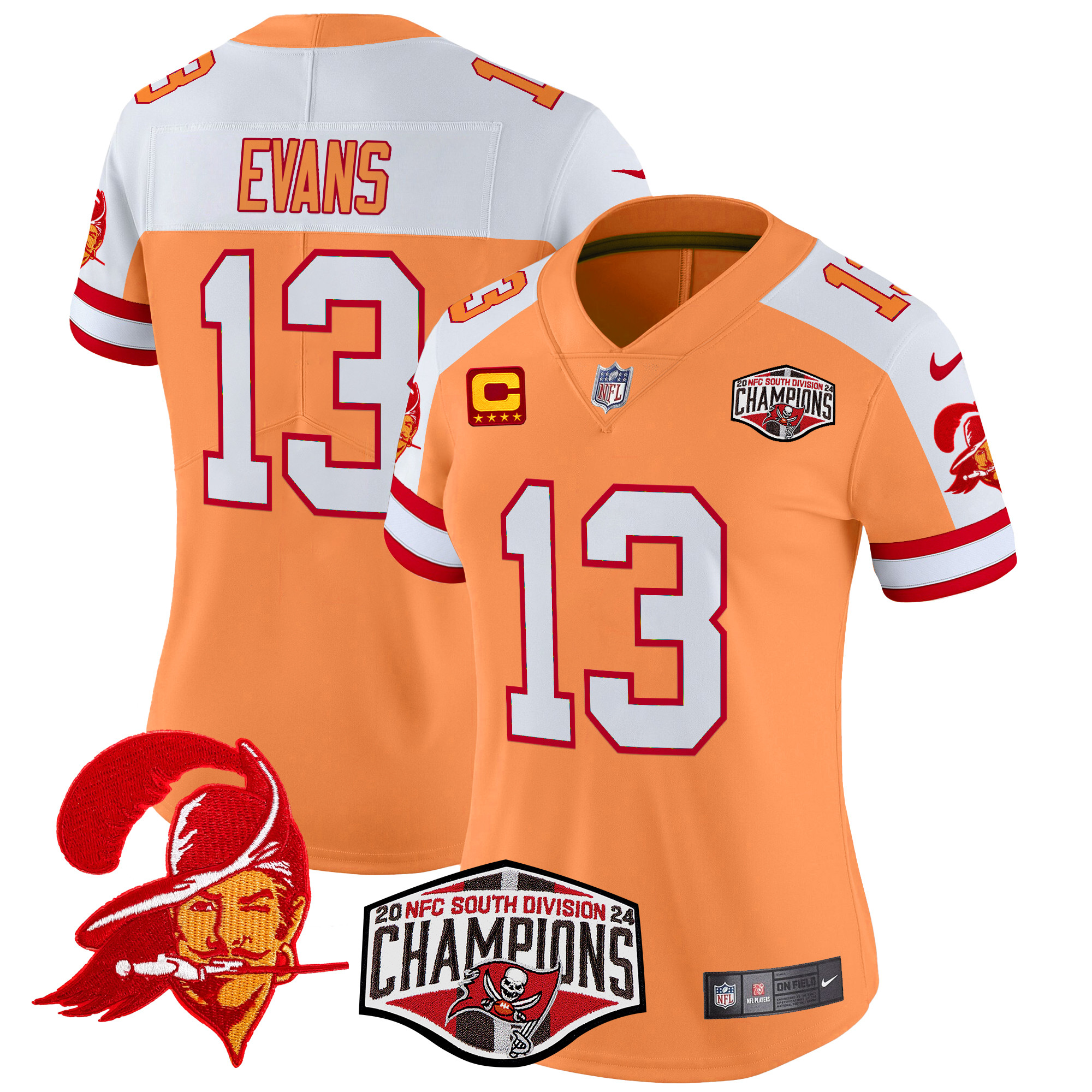 Mike Evans Women's Tampa Bay Buccaneers Creamsicle 2024 NFC South Division Champions Patch Vapor Limited Creamsicle Alternate Jersey - All Stitched
