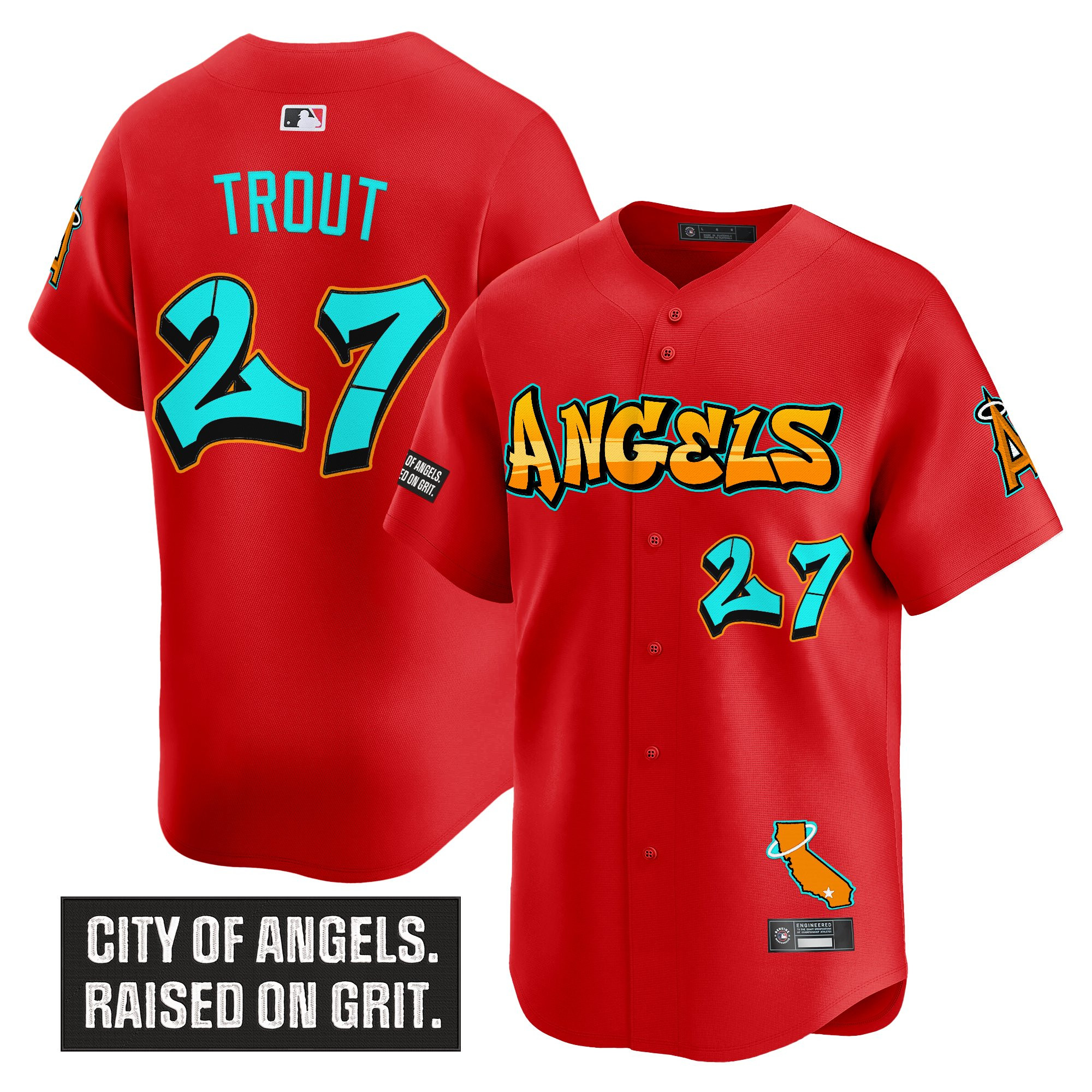 Mike Trout Men's Los Angeles Angels Graffiti Halo Drop Edition Vapor Premier Limited Red Jersey - All Stitched