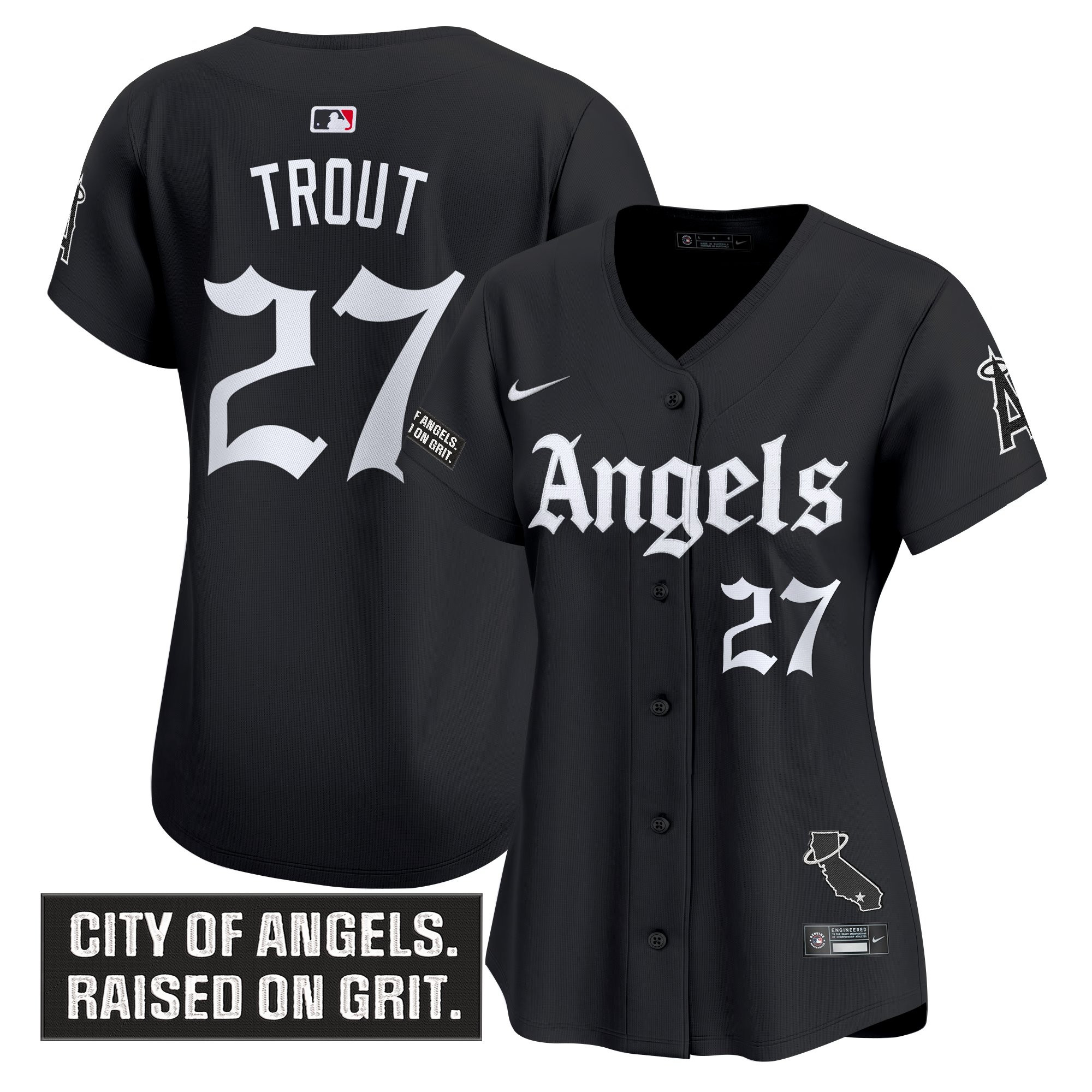 Mike Trout Women's Los Angeles Angels Gothic Halo Edition Vapor Premier Limited Black Jersey - All Stitched