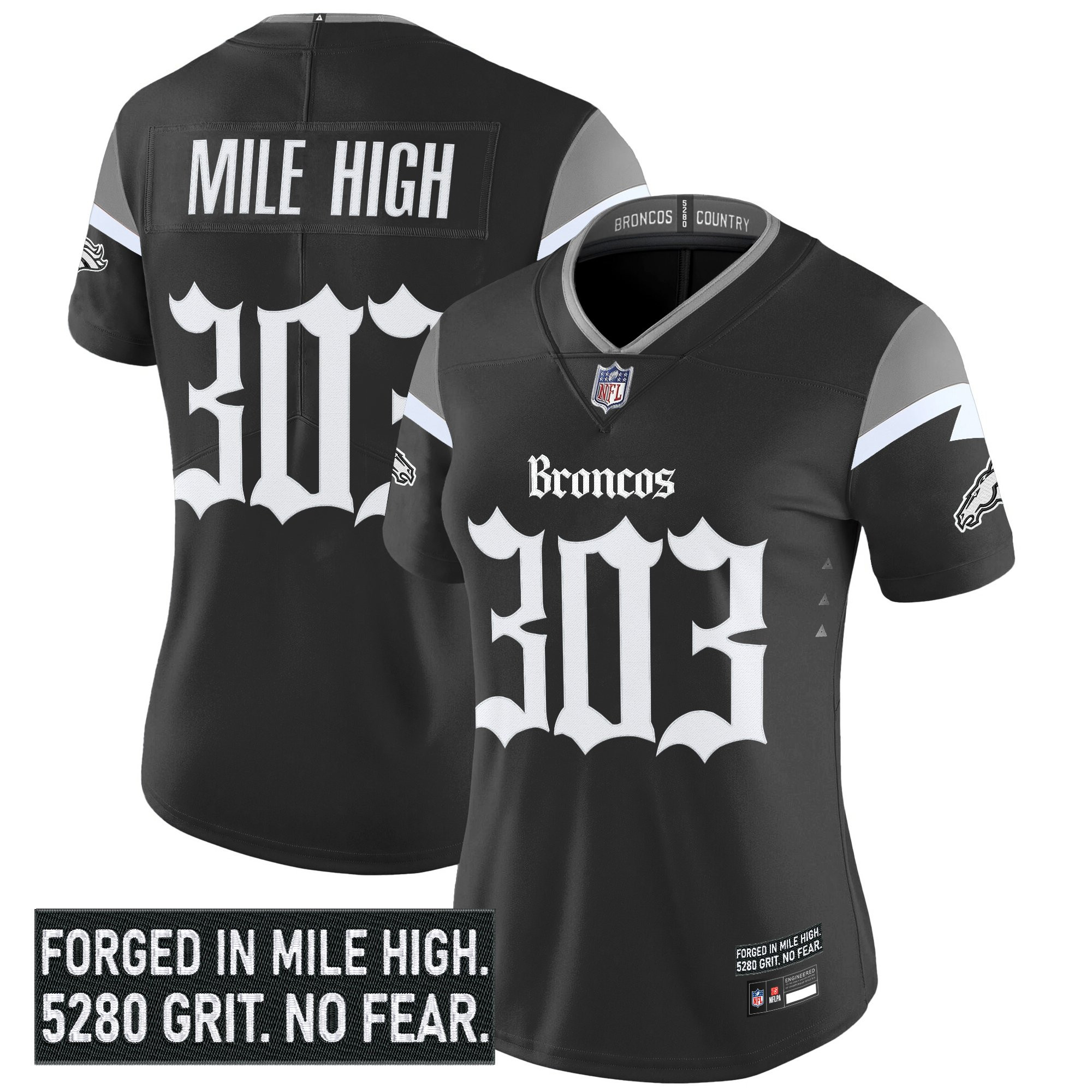Mile High 303 Women's Denver Broncos Gothic Mile High Shadows Edition Vapor Limited Black Jersey - All Stitched