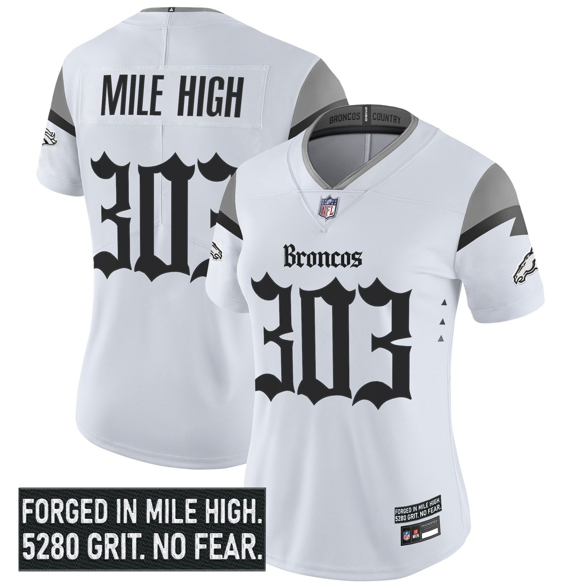 Mile High 303 Women's Denver Broncos Gothic Mile High Shadows Edition Vapor Limited White Jersey - All Stitched