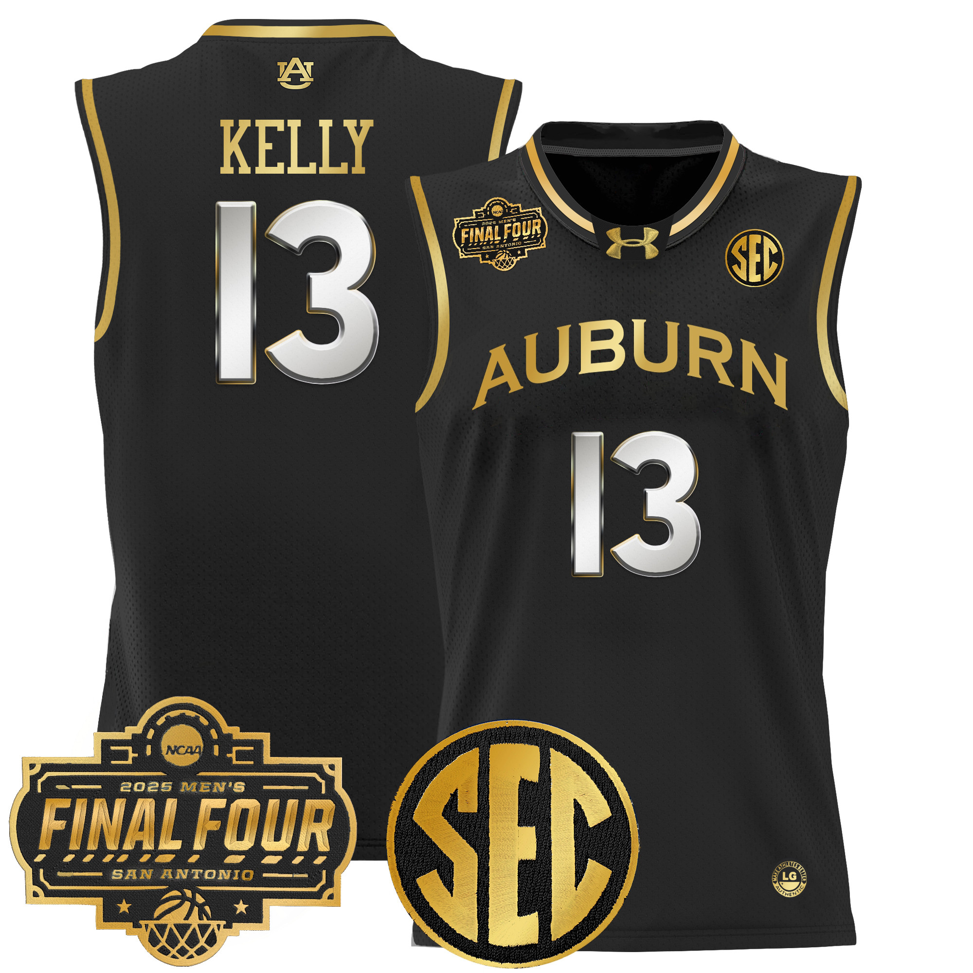 Miles Kelly Men's Auburn Tigers 2025 Final Four Patch Lightweight Basketball Black Gold Jersey - All Stitched