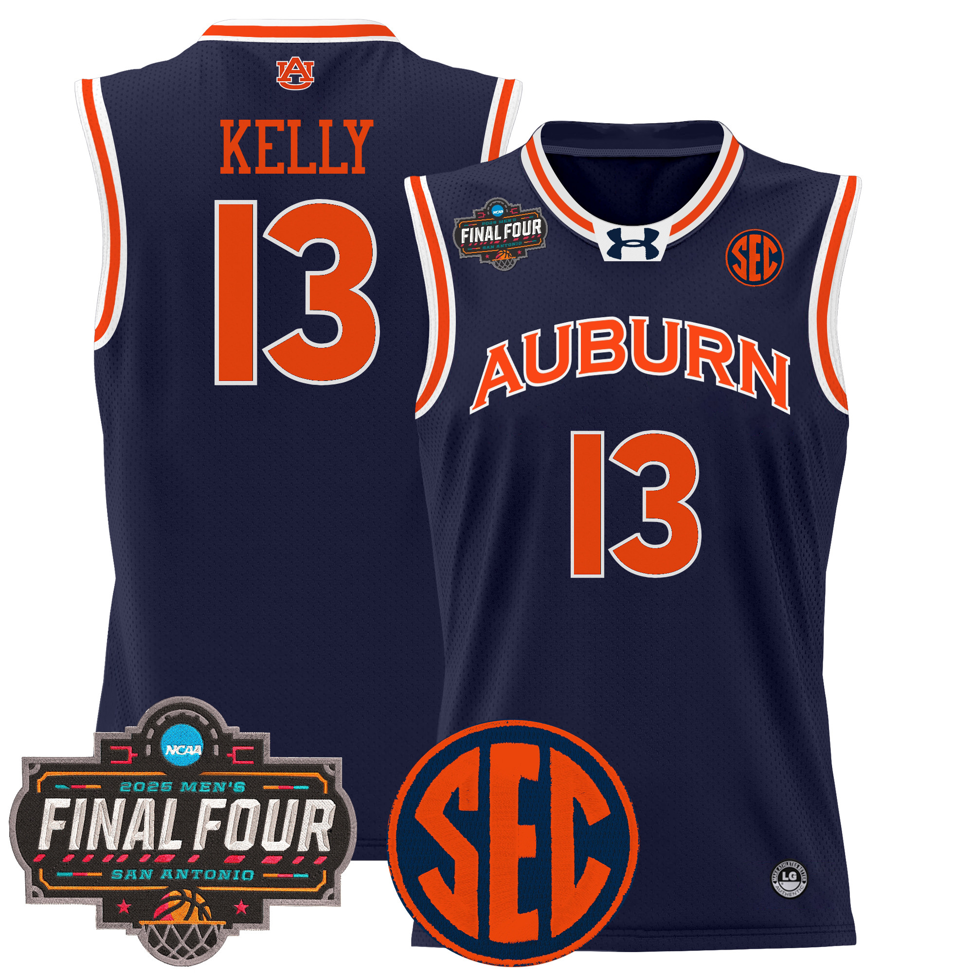 Miles Kelly Men's Auburn Tigers 2025 Final Four Patch Lightweight Basketball Navy Jersey - All Stitched