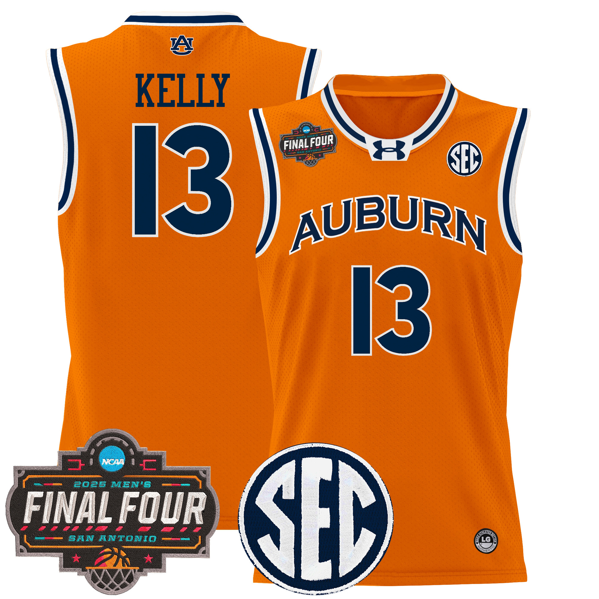 Miles Kelly Men's Auburn Tigers 2025 Final Four Patch Lightweight Basketball Orange Jersey - All Stitched