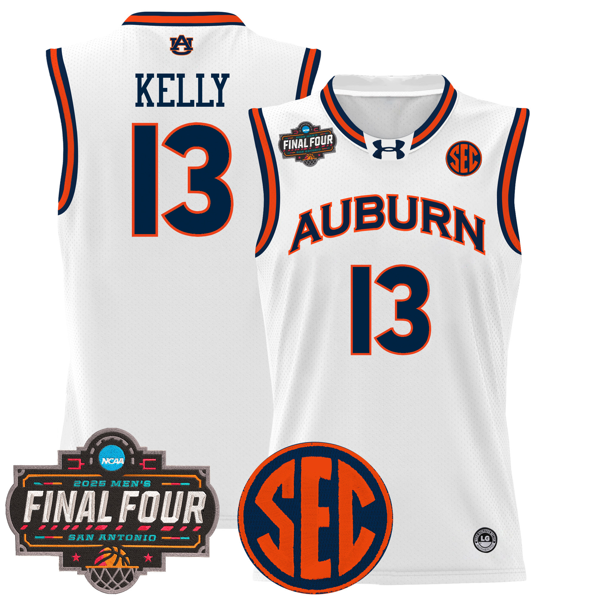 Miles Kelly Men's Auburn Tigers 2025 Final Four Patch Lightweight Basketball White Jersey - All Stitched