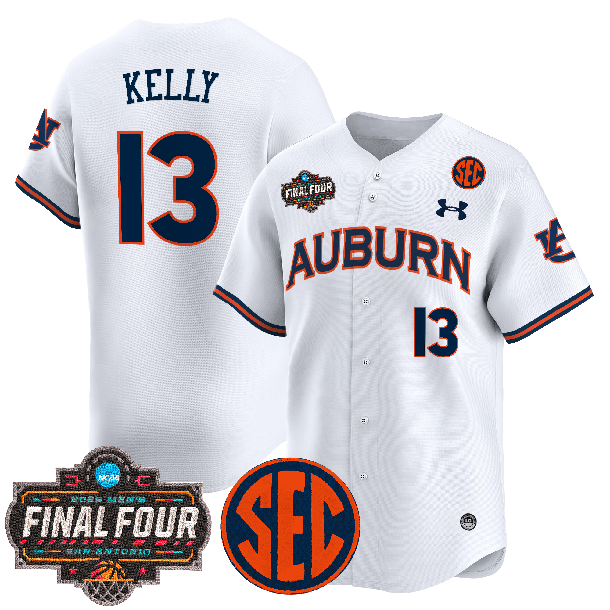 Miles Kelly Men's Auburn Tigers 2025 Final Four Patch Vapor Baseball White Jersey - All Stitched