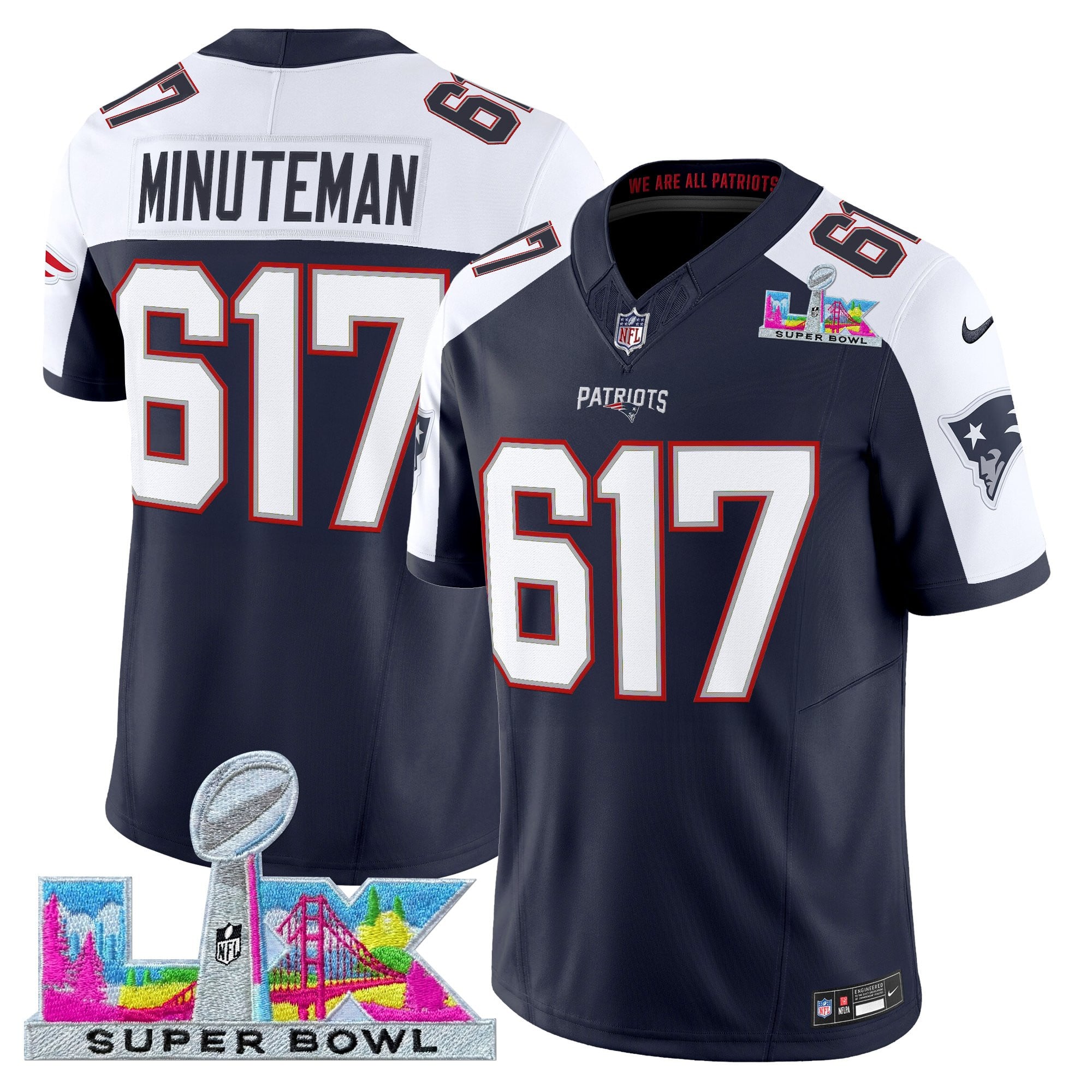 Minuteman 617 Men's New England Patriots Super Bowl LX Vapor Limited Navy Alternate Jersey - All Stitched