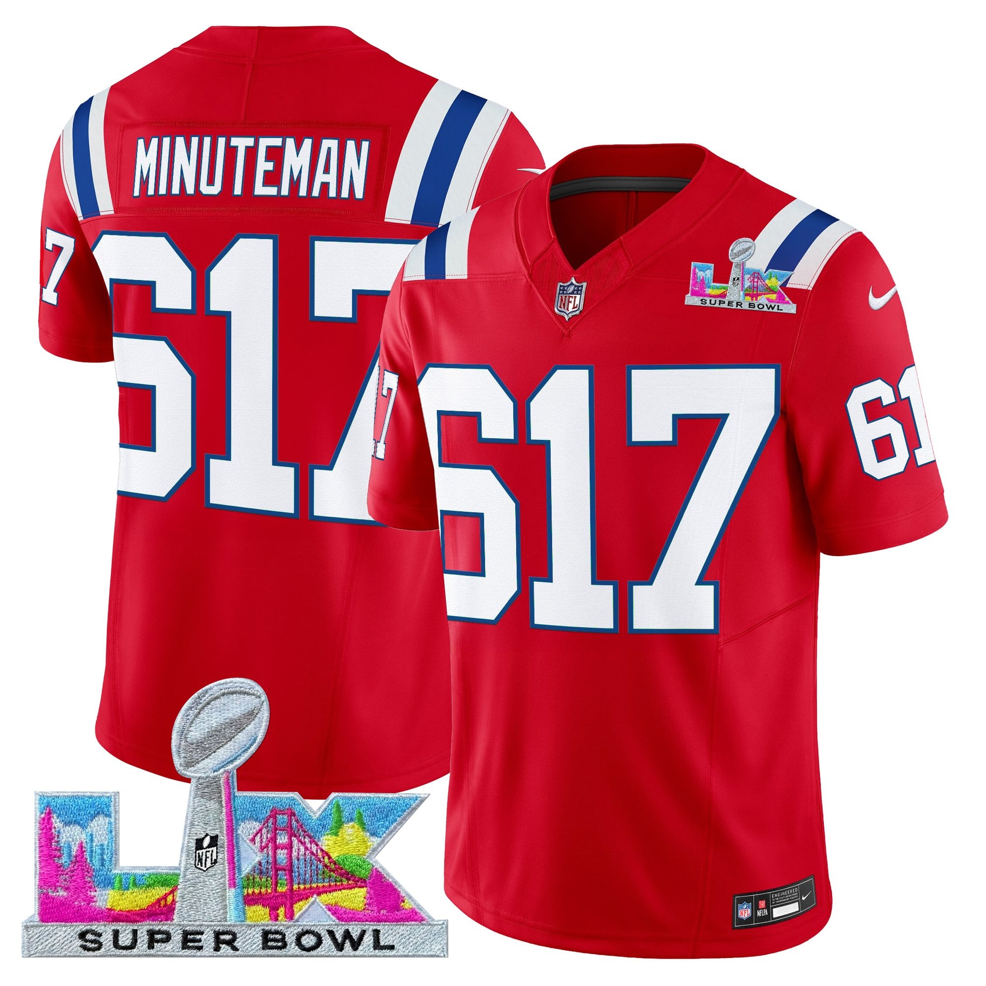 Minuteman 617 Men's New England Patriots Super Bowl LX Vapor Limited Red Jersey - All Stitched