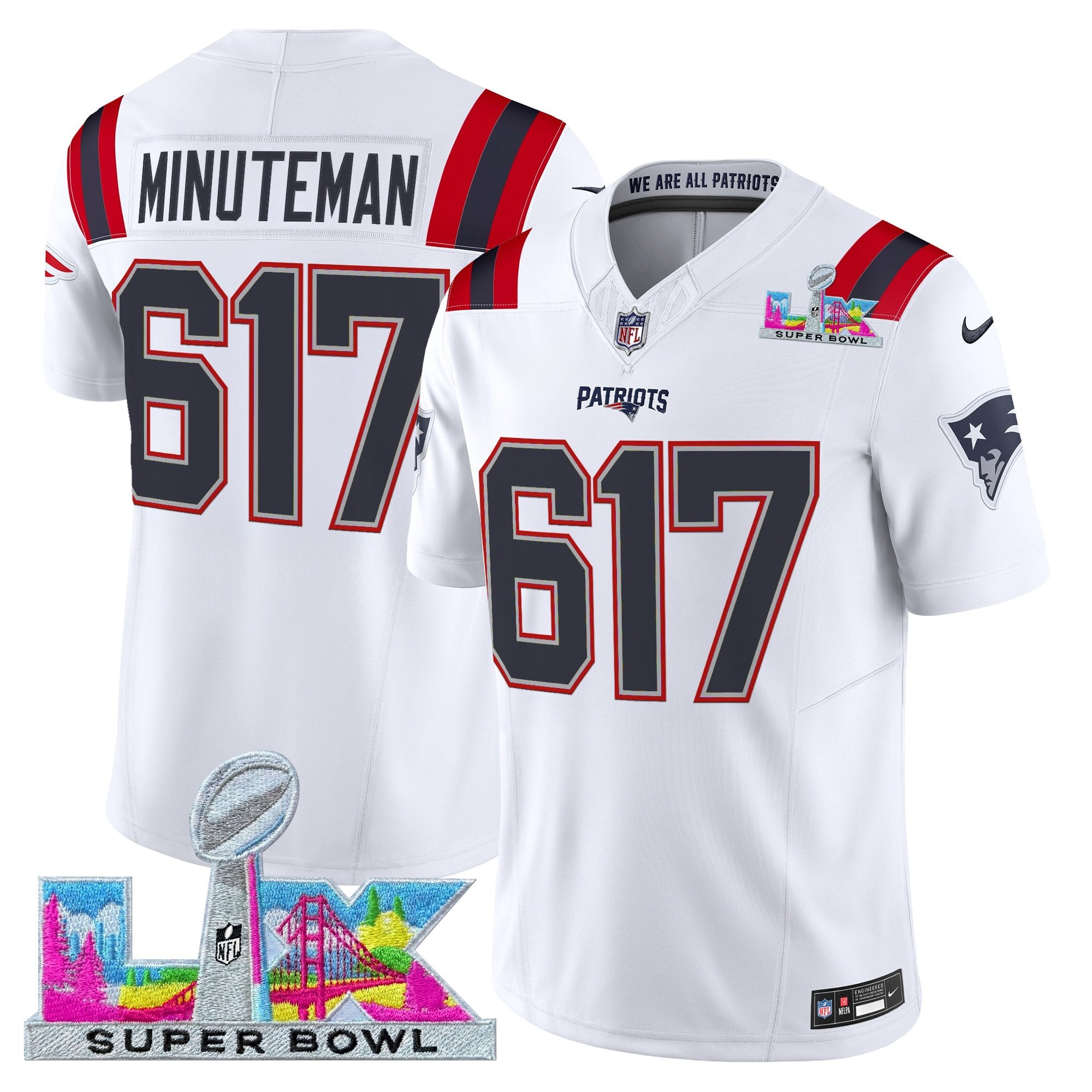 Minuteman 617 Men's New England Patriots Super Bowl LX Vapor Limited White Jersey - All Stitched