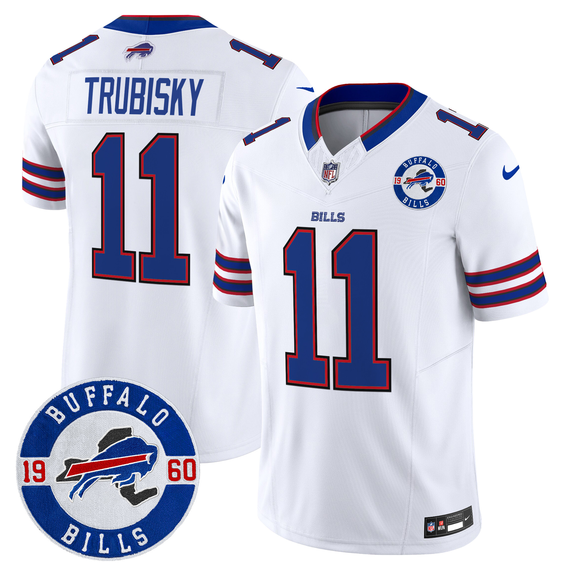 Mitchell Trubisky Men's Buffalo Bills 2024 Vapor Limited White Jersey - Est. 1960 Patch - All Stitched