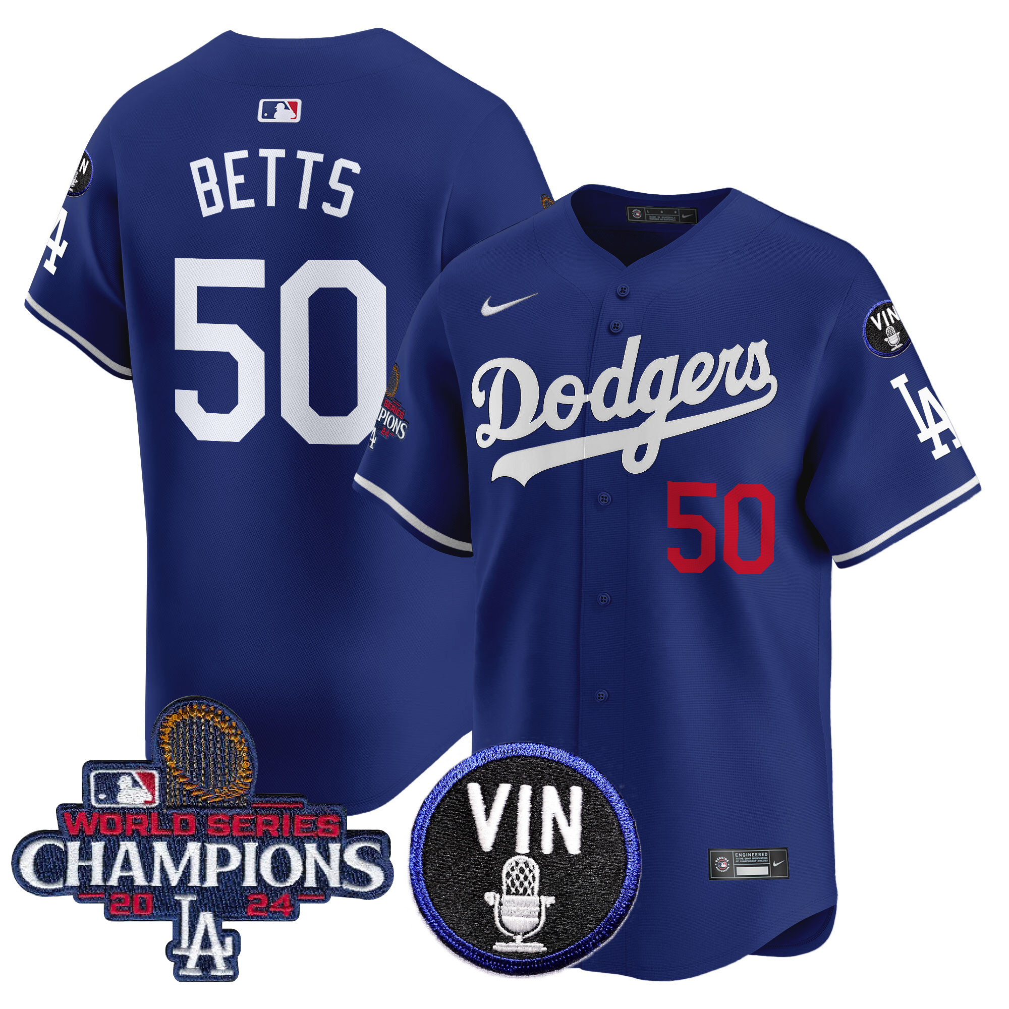 Mookie Betts Men's Los Angeles Dodgers 2024 World Series Champions Patch Vapor Premier Limited Royal Jersey V3 - All Stitched