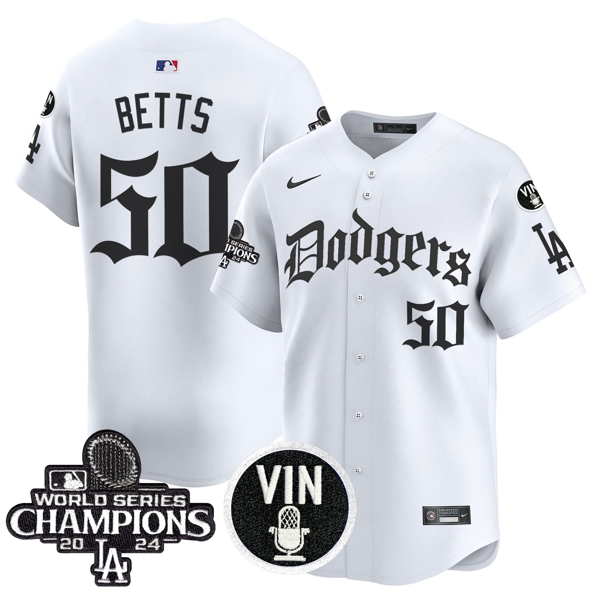 Mookie Betts Men's Los Angeles Dodgers 2025 LA Gothic Style Vapor Premier Limited White Jersey V2 - All Stitched