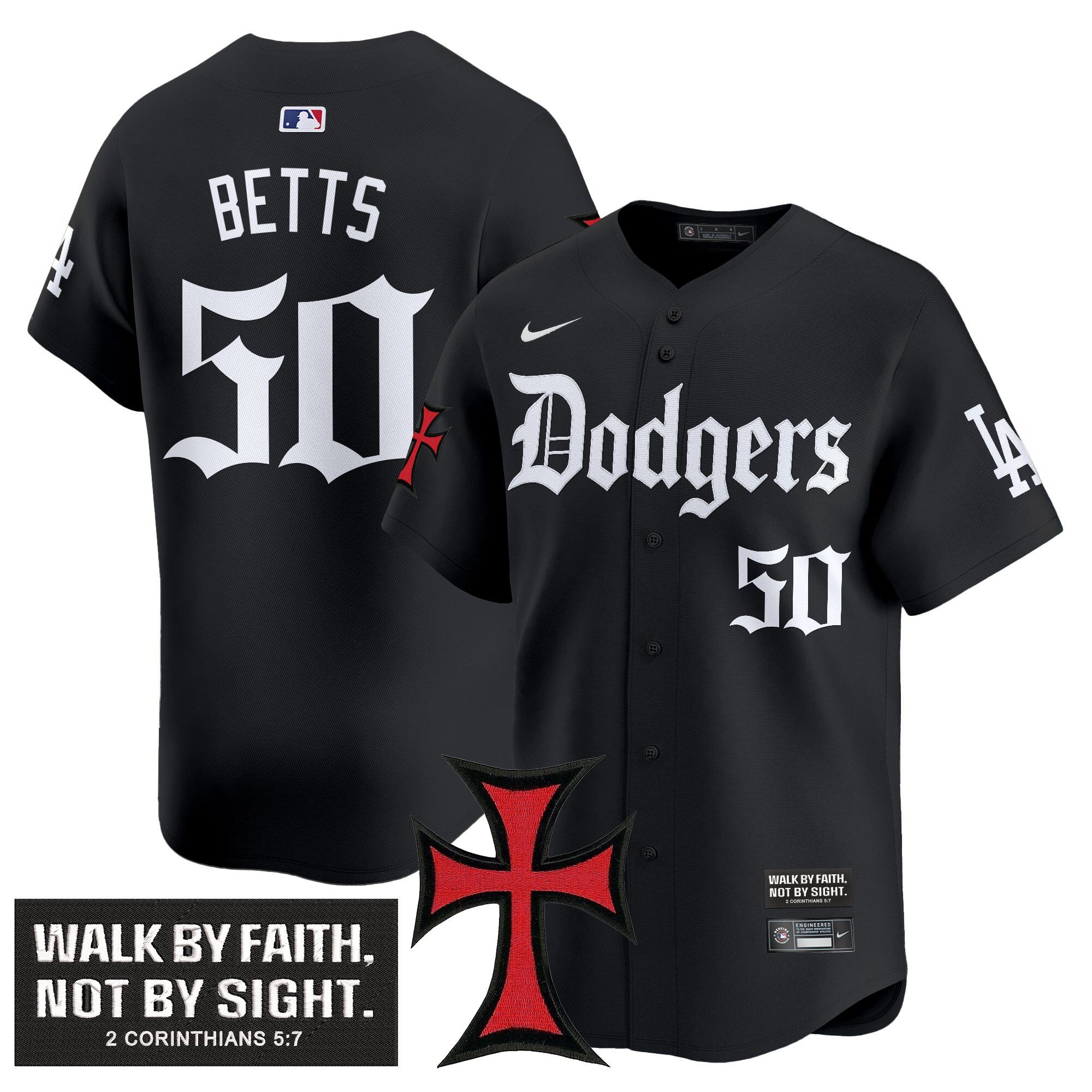 Mookie Betts Men's Los Angeles Dodgers Faith & Glory Edition Vapor Premier Limited Black Jersey - All Stitched