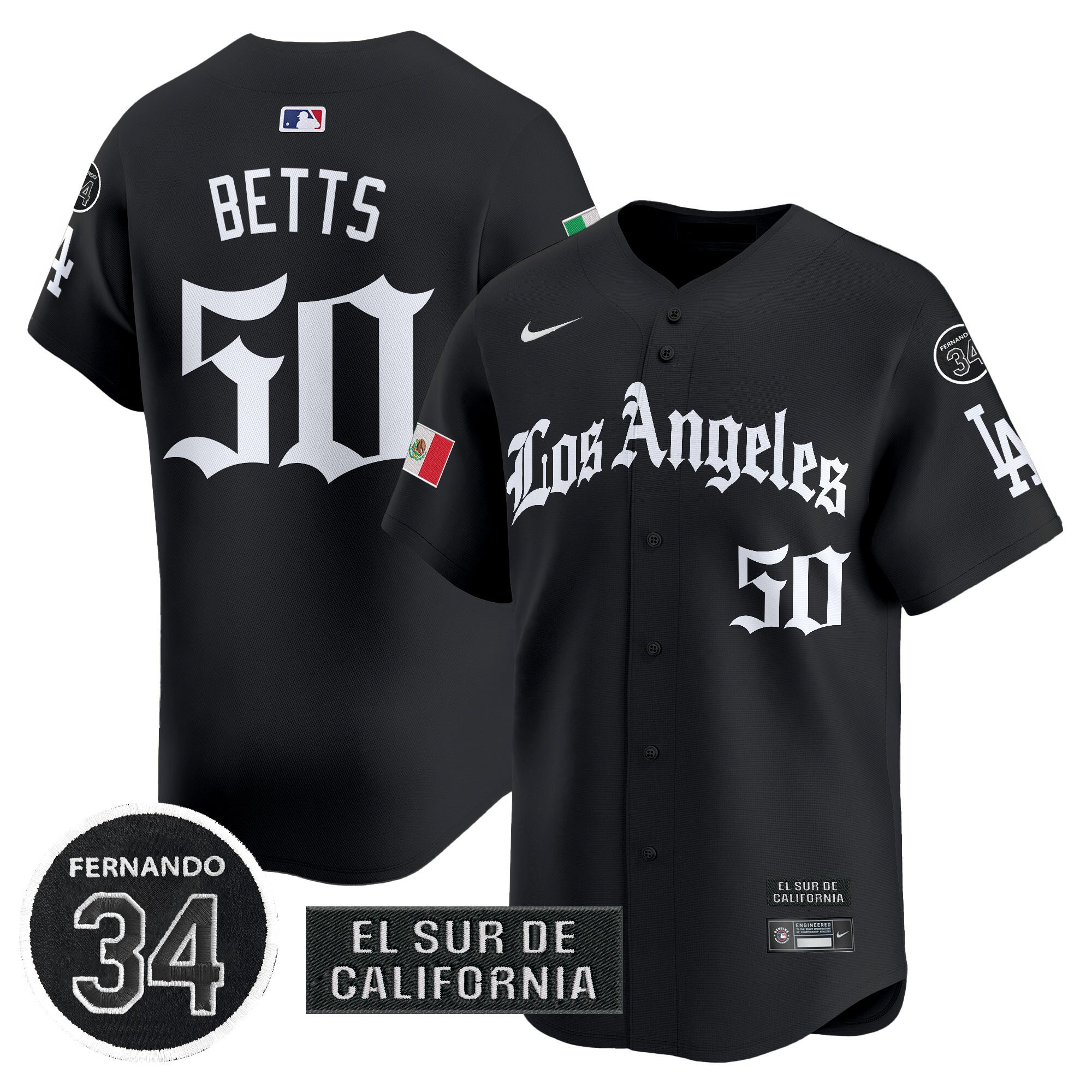 Mookie Betts Men's Los Angeles Dodgers Mexico 2025 LA Gothic Style Vapor Premier Limited Black Jersey - All Stitched