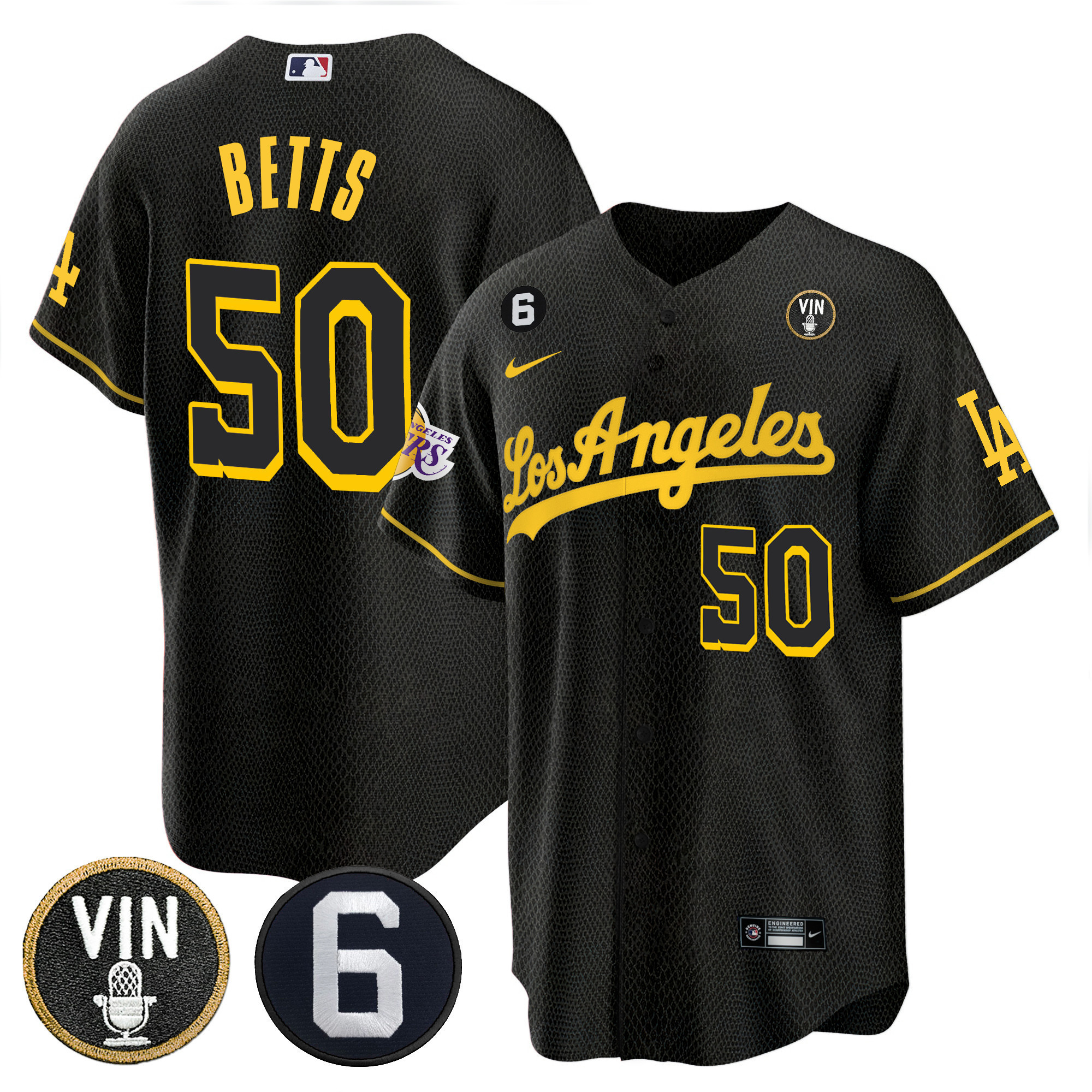 Mookie Betts Men's Split Dodgers - Los Angeles Lakers Cool Base Black Mamba Jersey - All Stitched