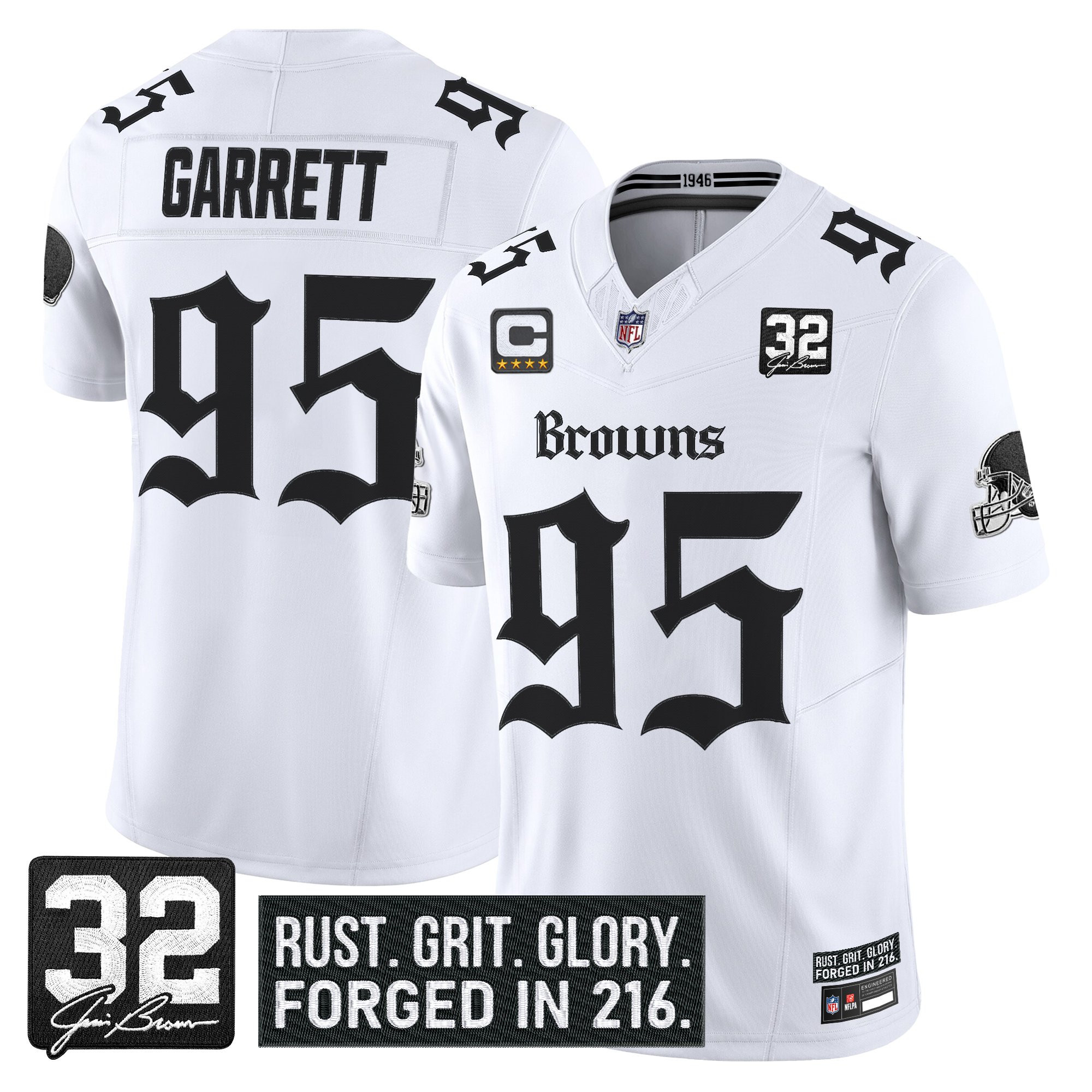 Myles Garrett Men's Cleveland Browns Gothic Dawg Shadows Drop Vapor Limited White Jersey - All Stitched