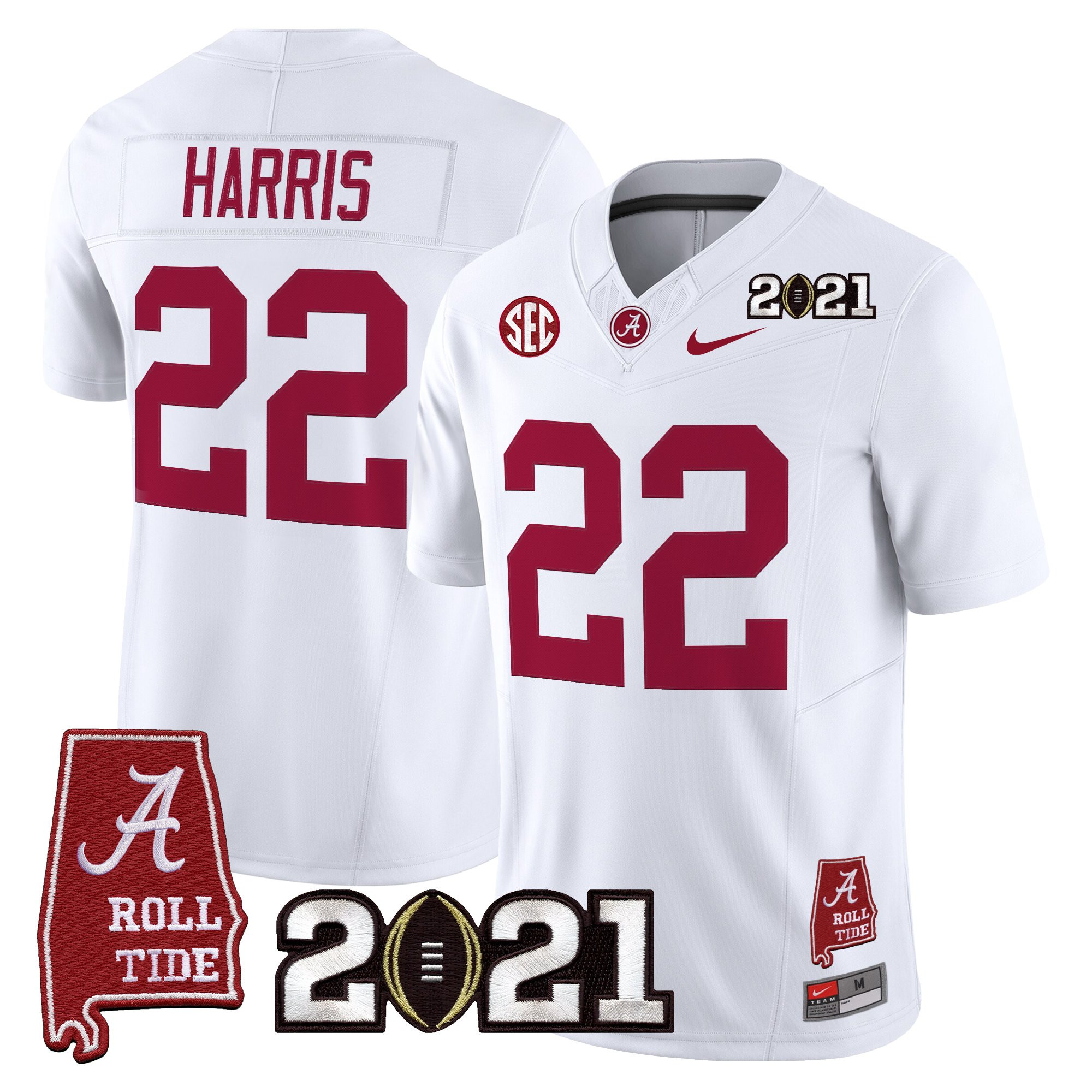 Najee Harris Men's Alabama Crimson Tide 2021 CFP National Championship Vapor Limited White Jersey - Alabama Map - All Stitched
