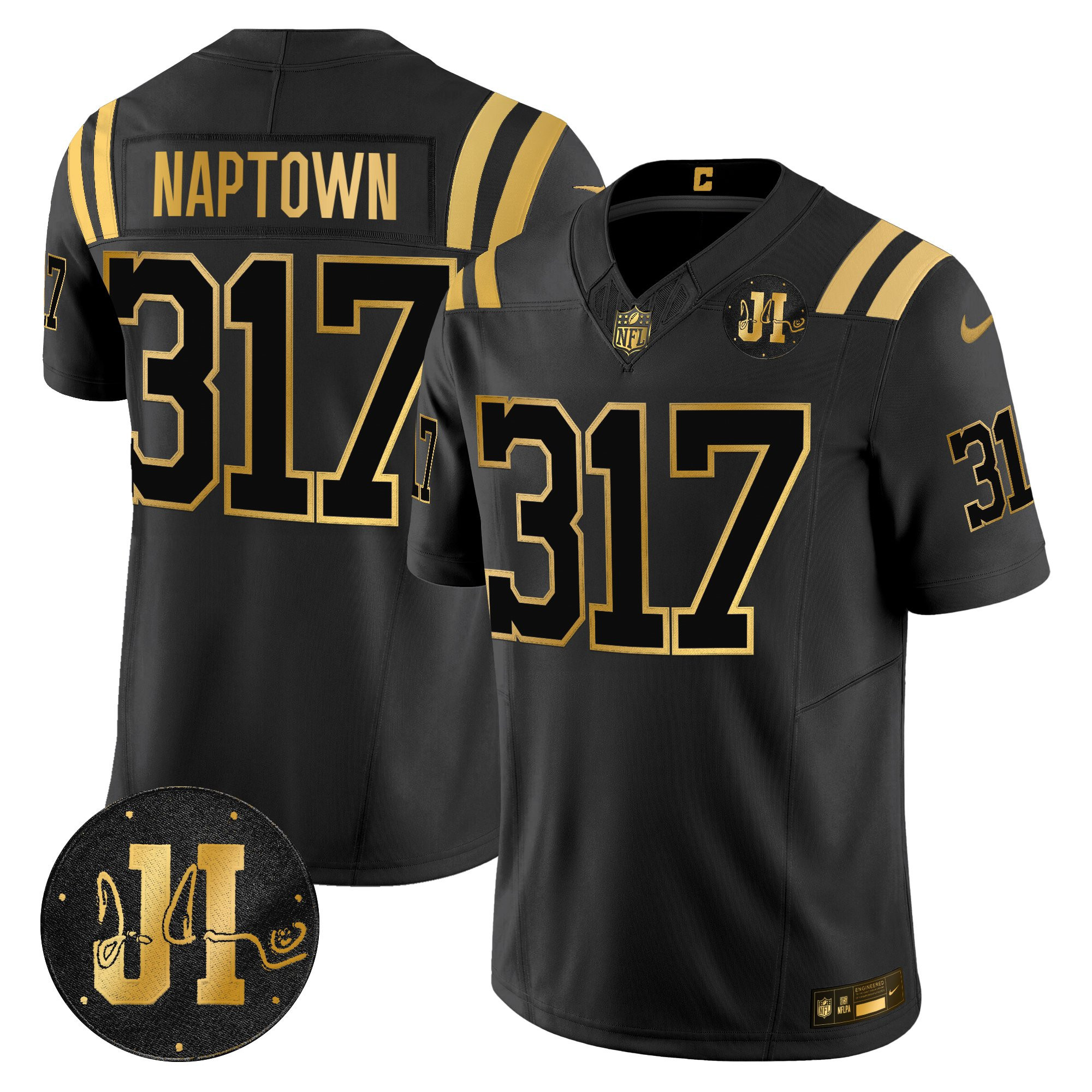 Naptown 317 Men's Indianapolis Colts 2025 Jim Irsay Patch Gold Vapor Limited Black Gold Jersey - All Stitched