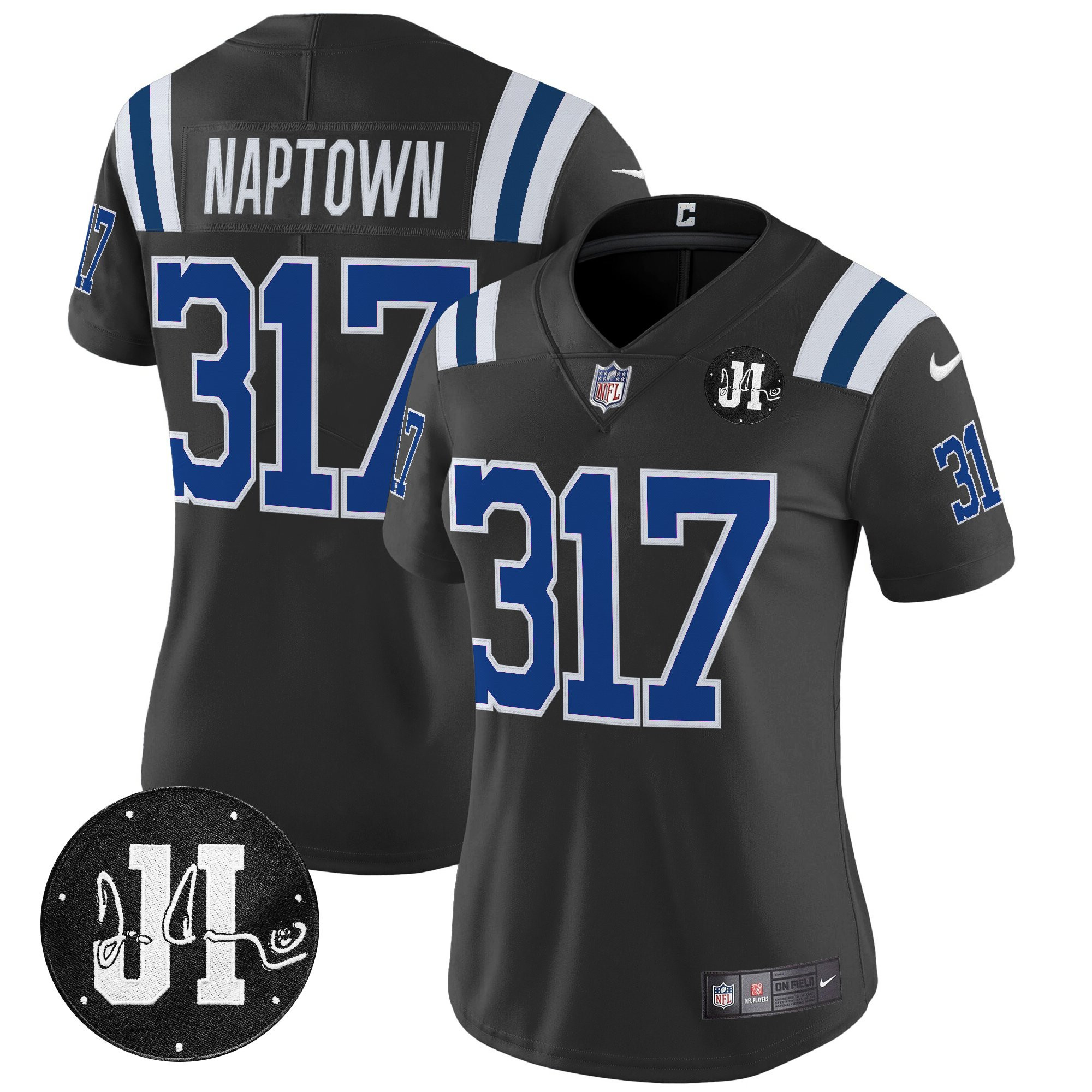 Naptown 317 Women's Indianapolis Colts 2025 Jim Irsay Patch Vapor Limited Black Jersey - All Stitched
