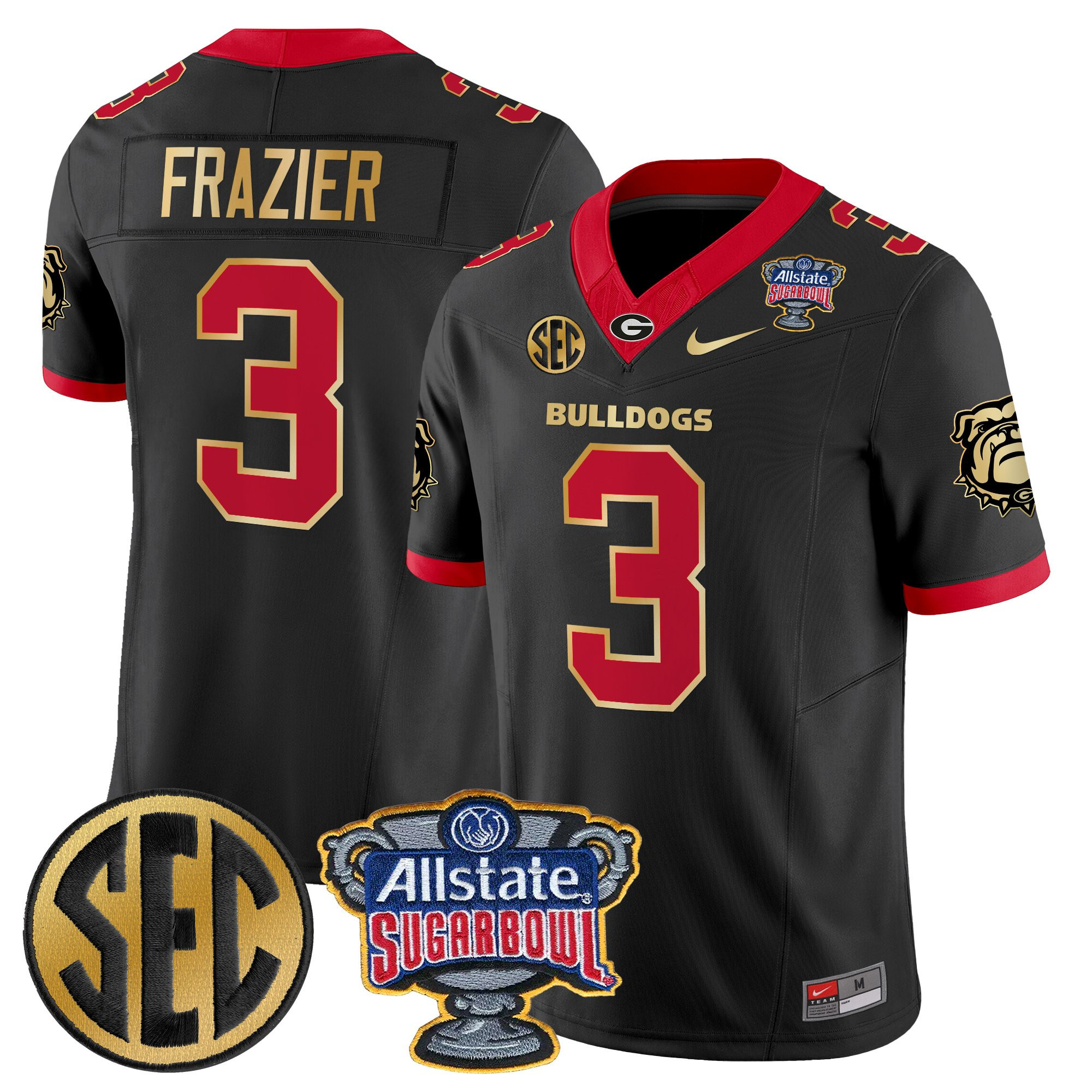 Nate Frazier Men's Georgia Bulldogs Sugar Bowl Patch Vapor Limited Black Gold Trim Jersey - All Stitched
