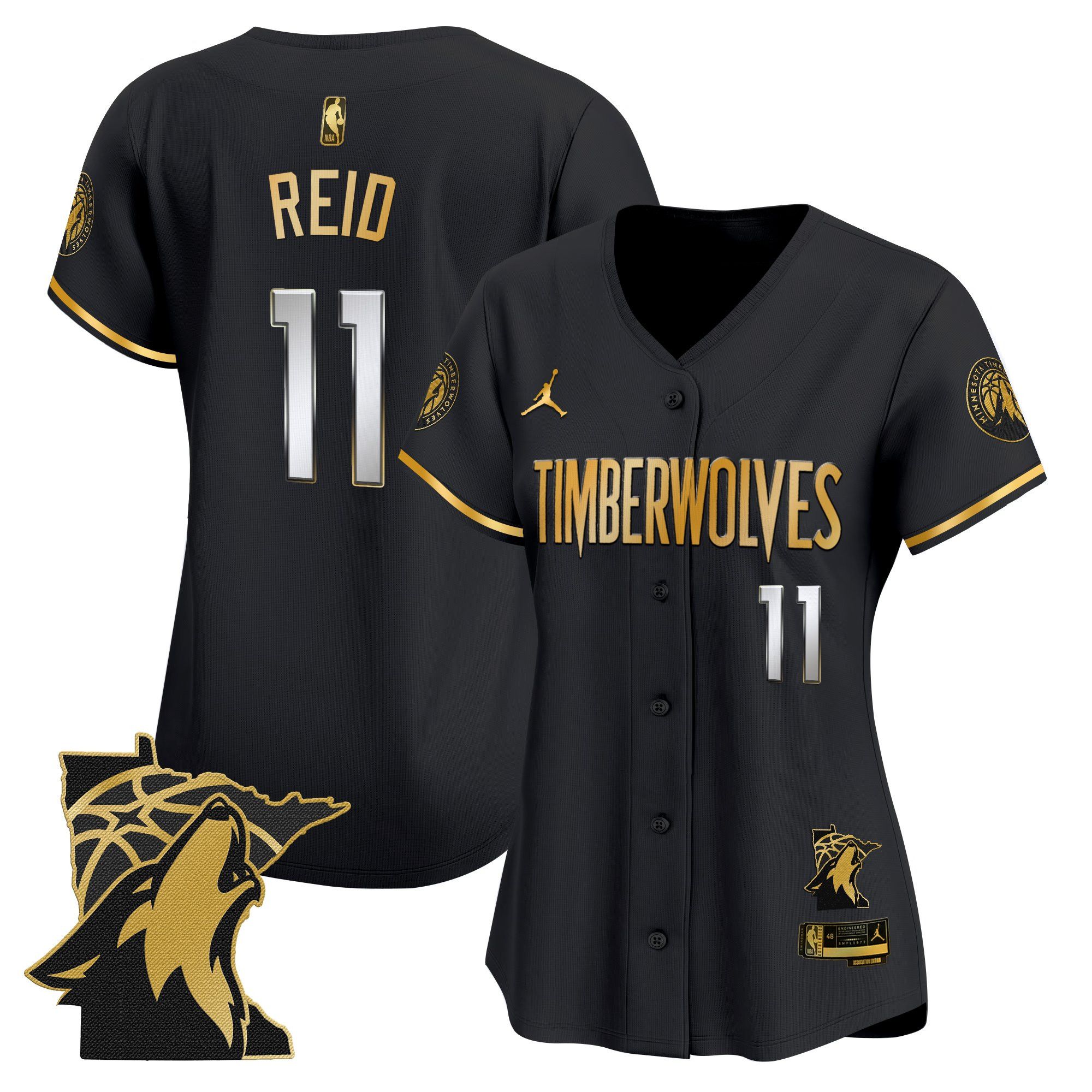 Naz Reid Women's Minnesota Timberwolves 2025 Vapor Baseball Black Gold Jersey - All Stitched