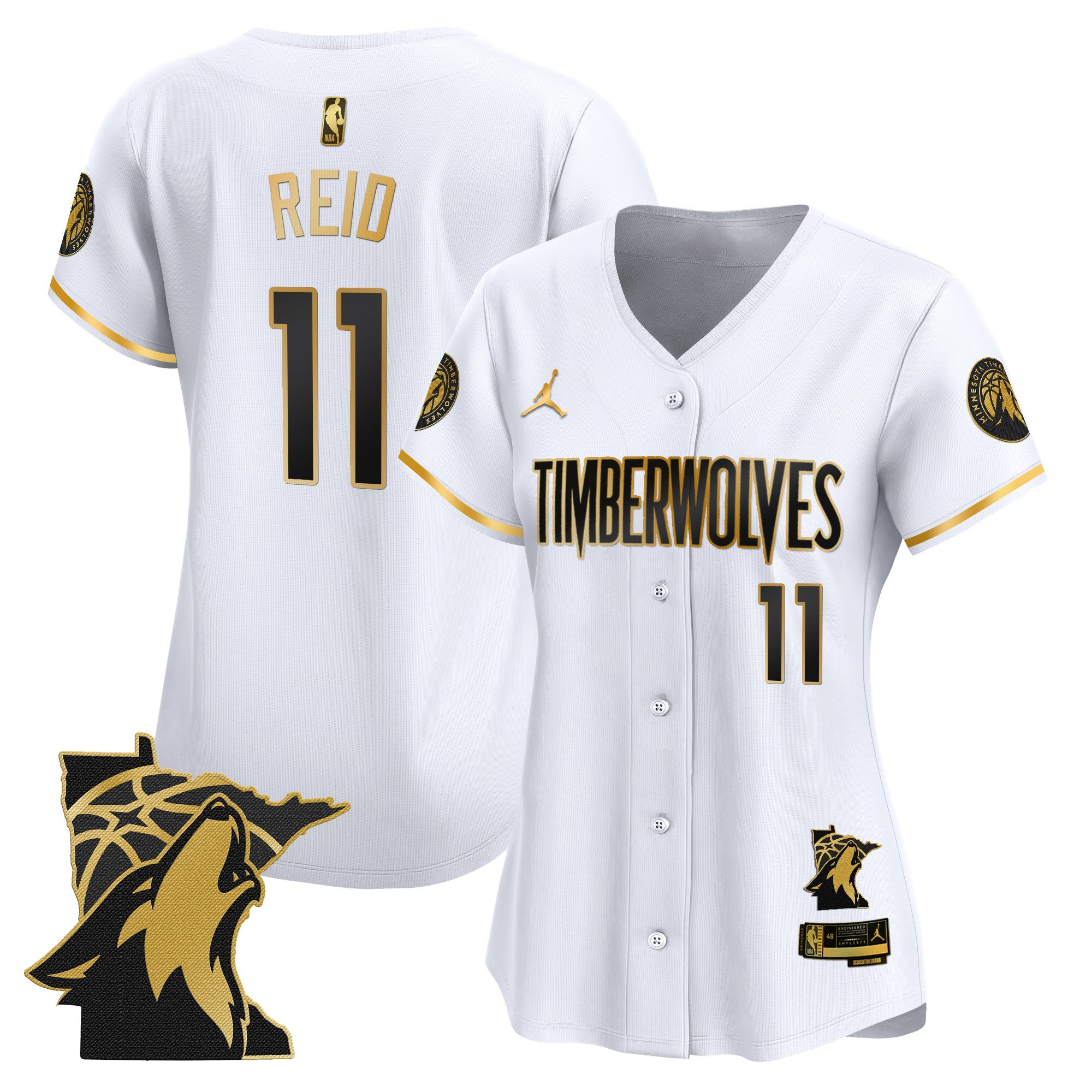 Naz Reid Women's Minnesota Timberwolves 2025 Vapor Baseball White Gold Jersey - All Stitched