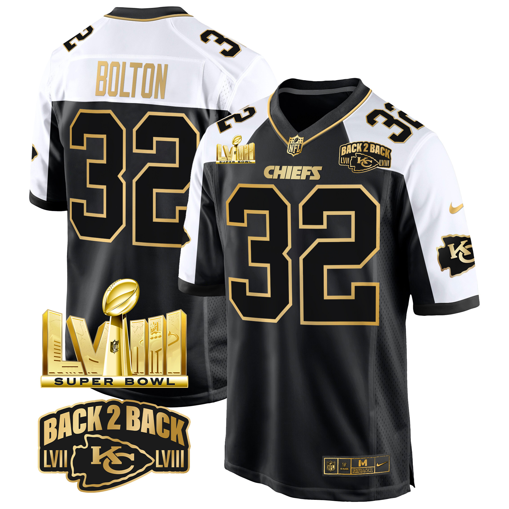 Nick Bolton Men's Kansas City Chiefs Super Bowl LVIII & Back 2 Back Gold Game Alternate Jersey - All Stitched