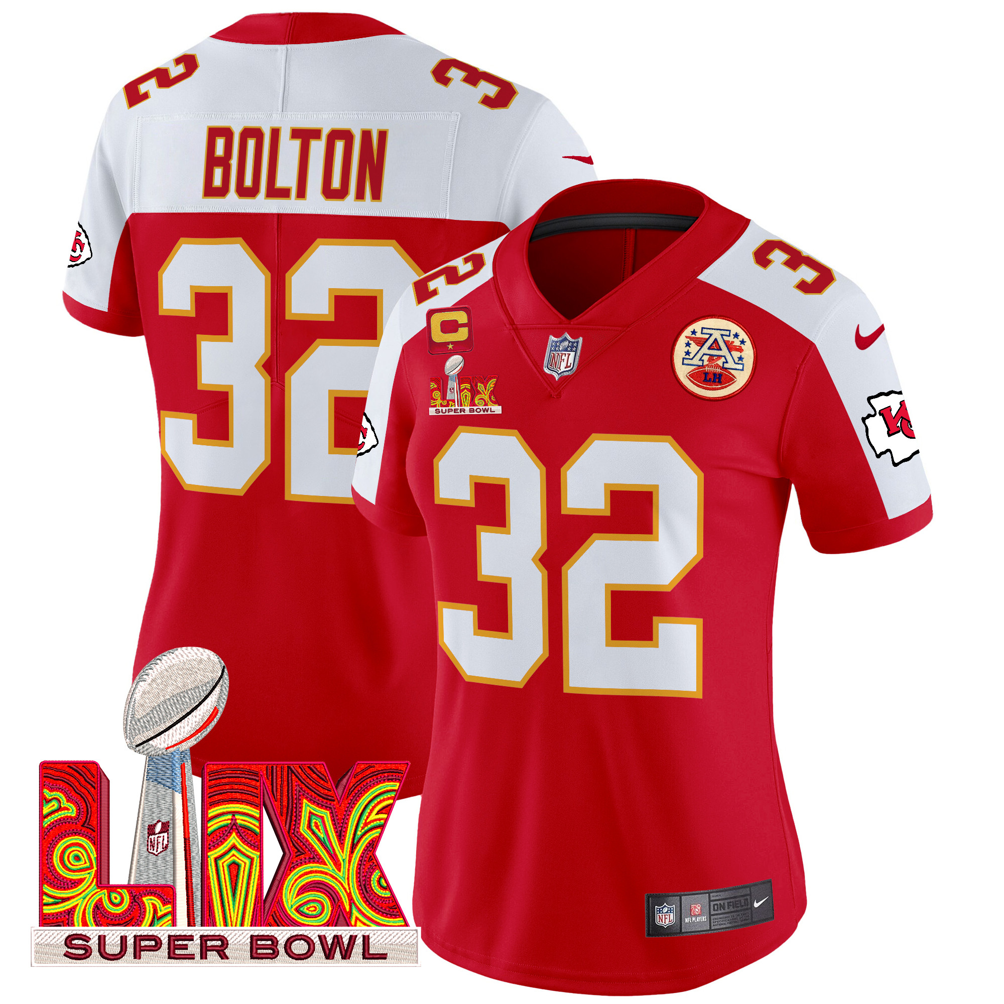 Nick Bolton Women's Kansas City Chiefs Super Bowl LIX Patch Vapor Limited Red Alternate Jersey - All Stitched