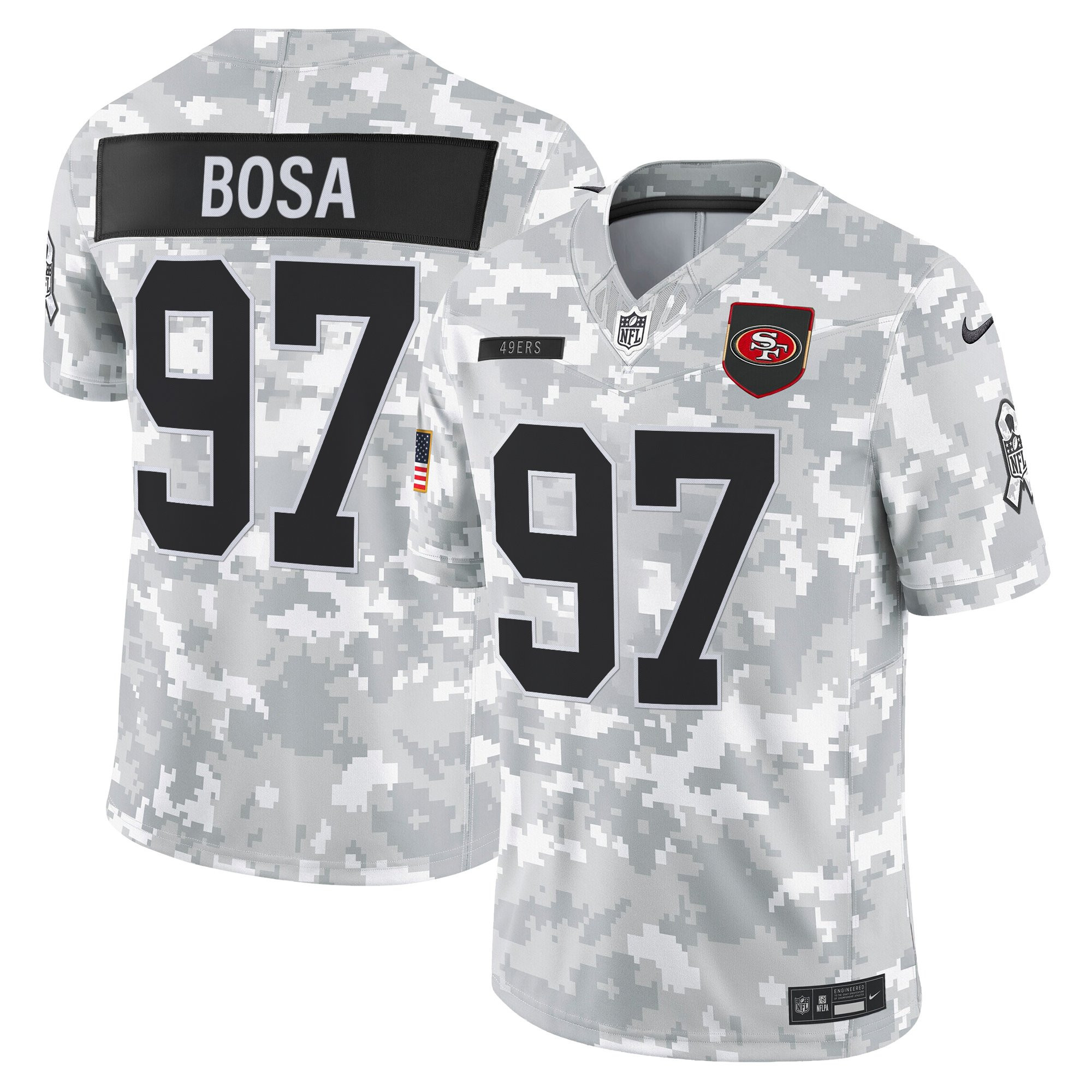 Nick Bosa Men's San Francisco 49ers 2025 Salute to Service Vapor Limited Arctic Camo Jersey - All Stitched