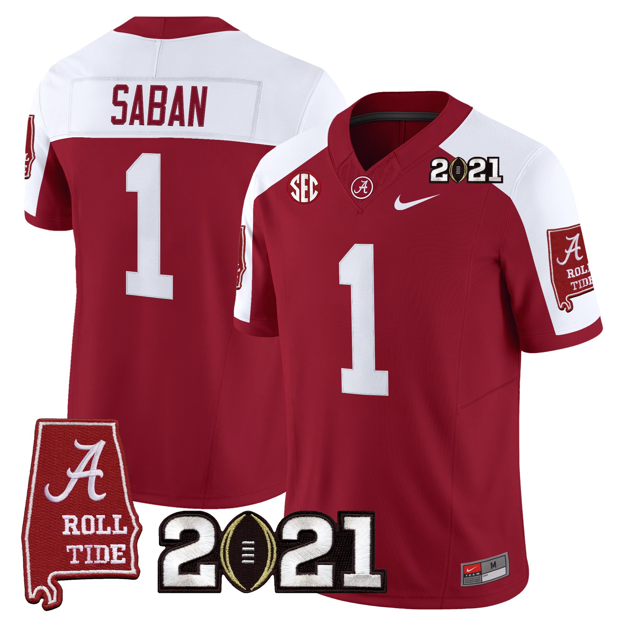 Nick Saban Men's Alabama Crimson Tide 2021 CFP National Championship Vapor Limited Crimson Alternate Jersey - Alabama Map - All Stitched