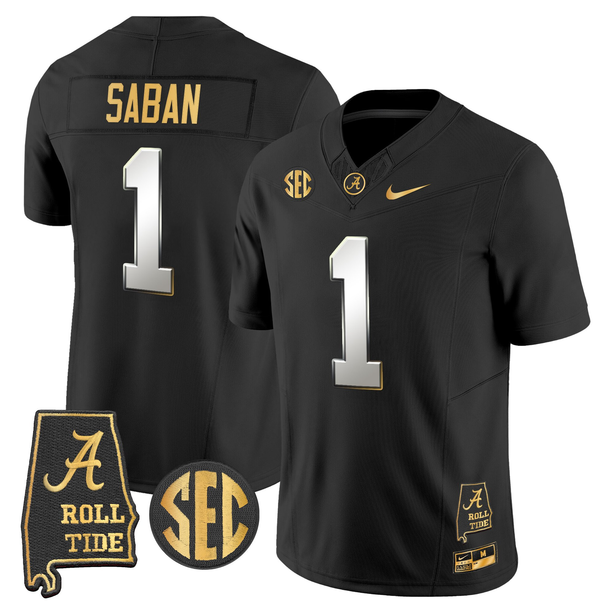Nick Saban Men's Alabama Crimson Tide 2025 Gold Vapor Limited Black Limited Jersey - Alabama Map - All Stitched