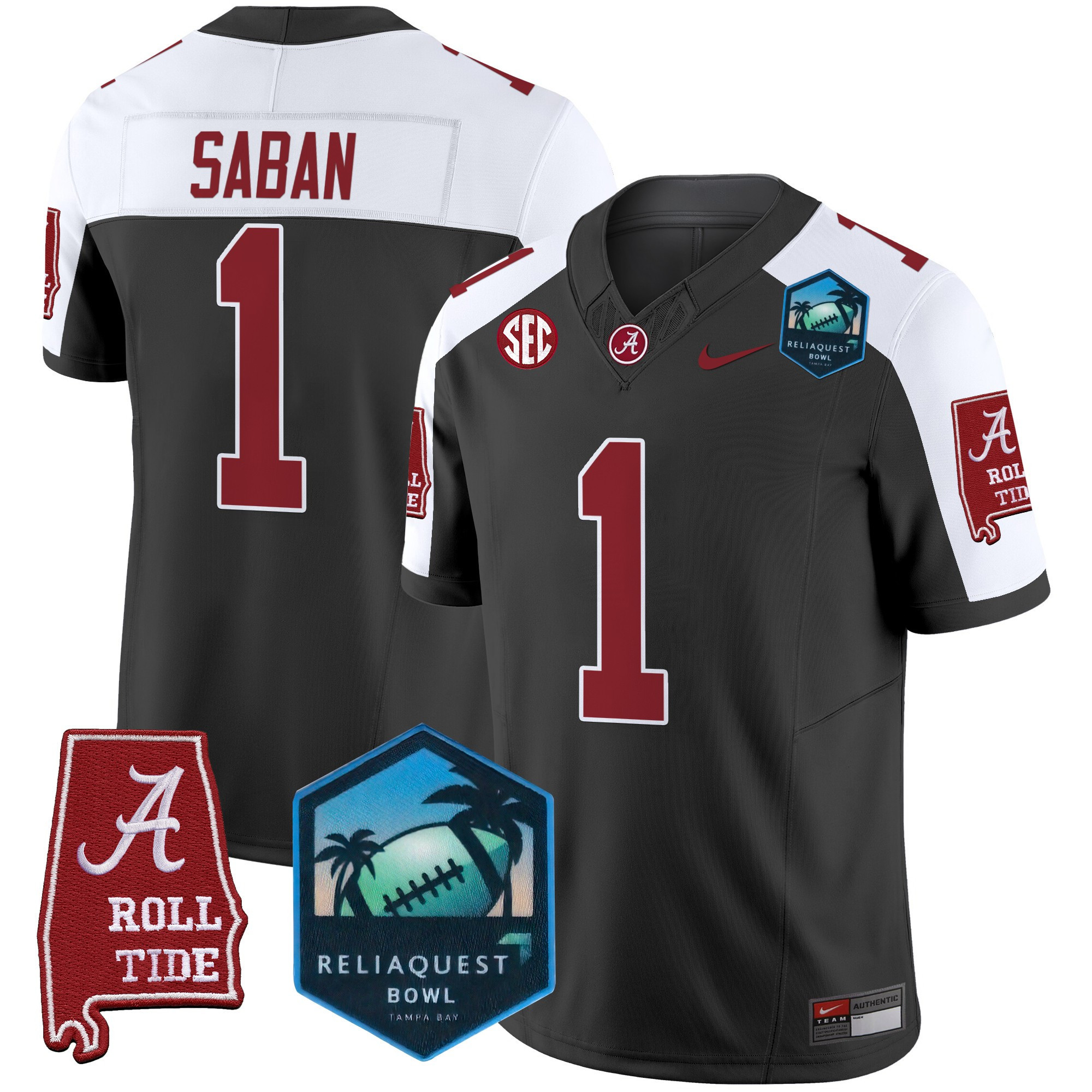 Nick Saban Men's Alabama Crimson Tide 2025 ReliaQuest Bowl Patch Vapor Limited Black Alternate Jersey - All Stitched