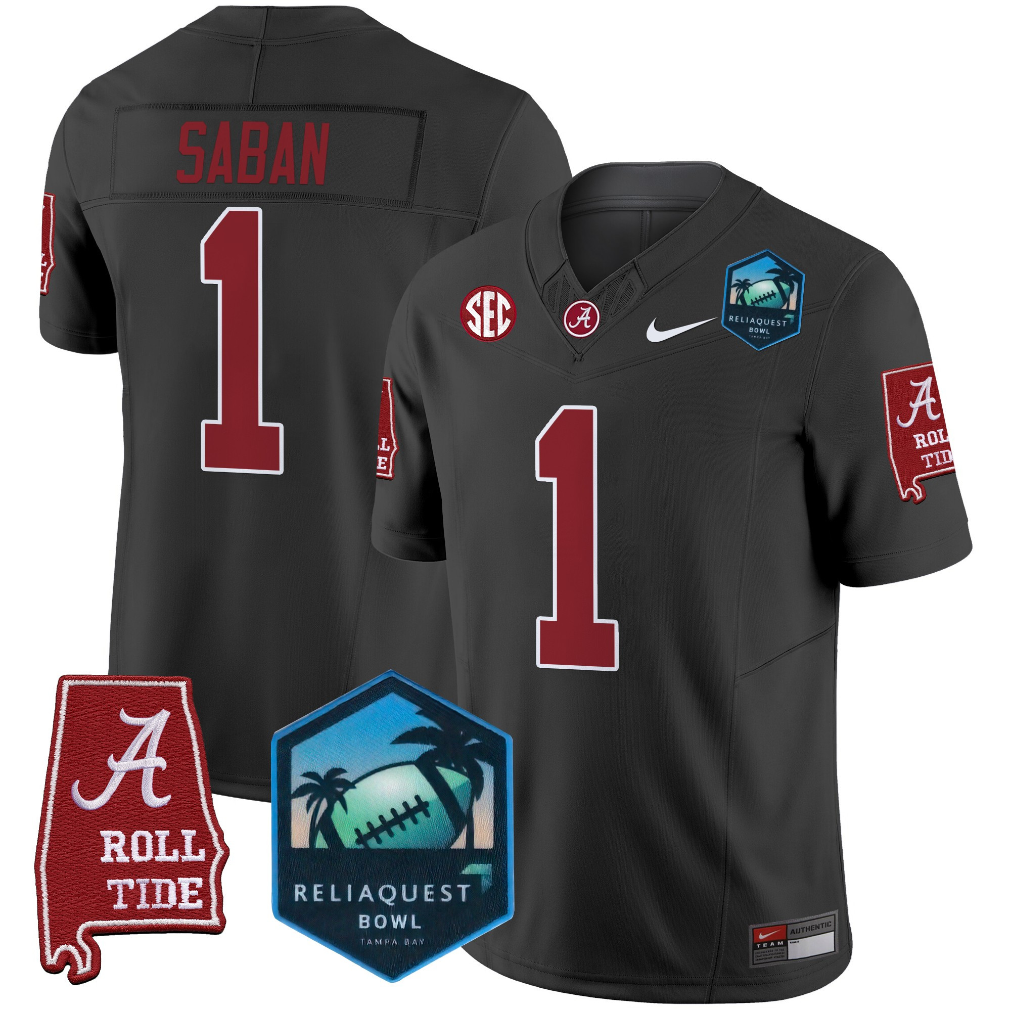 Nick Saban Men's Alabama Crimson Tide 2025 ReliaQuest Bowl Patch Vapor Limited Black Jersey - All Stitched
