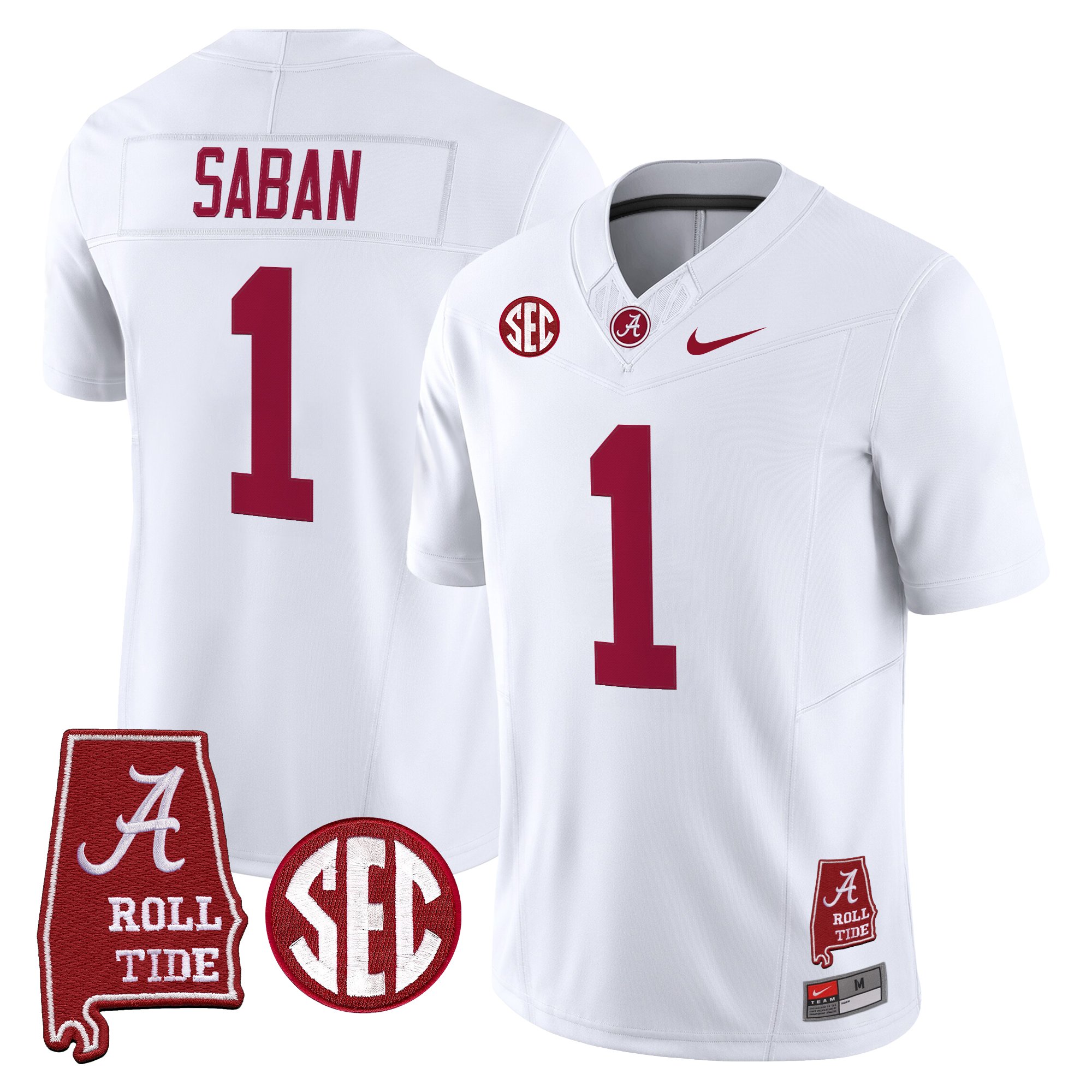 Nick Saban Men's Alabama Crimson Tide 2025 Vapor Limited White Jersey - Alabama Map - All Stitched