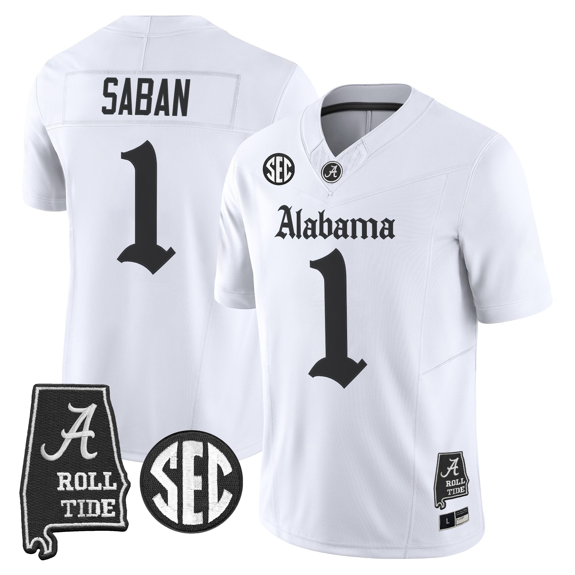 Nick Saban Men's Alabama Crimson Tide Gothic Edition Vapor Limited White Jersey - Alabama Map - All Stitched