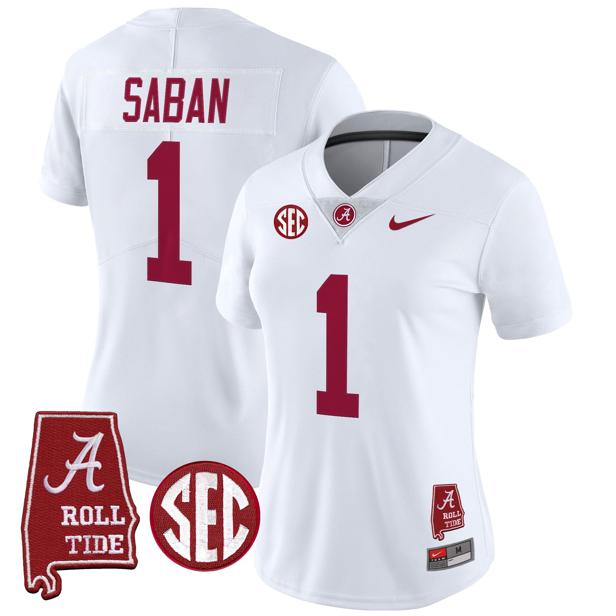 Nick Saban Women's Alabama Crimson Tide 2025 Vapor Limited White Jersey - Alabama Map - All Stitched