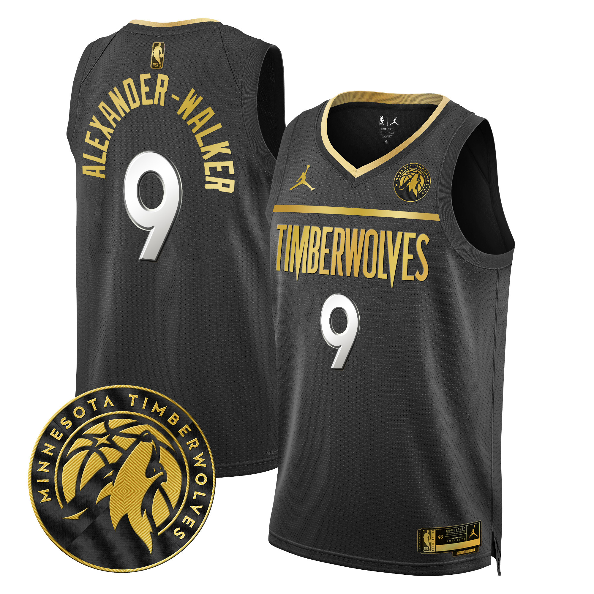 Nickeil Alexander-Walker Men's Minnesota Timberwolves Swingman Black Gold Jersey V2 - All Stitched