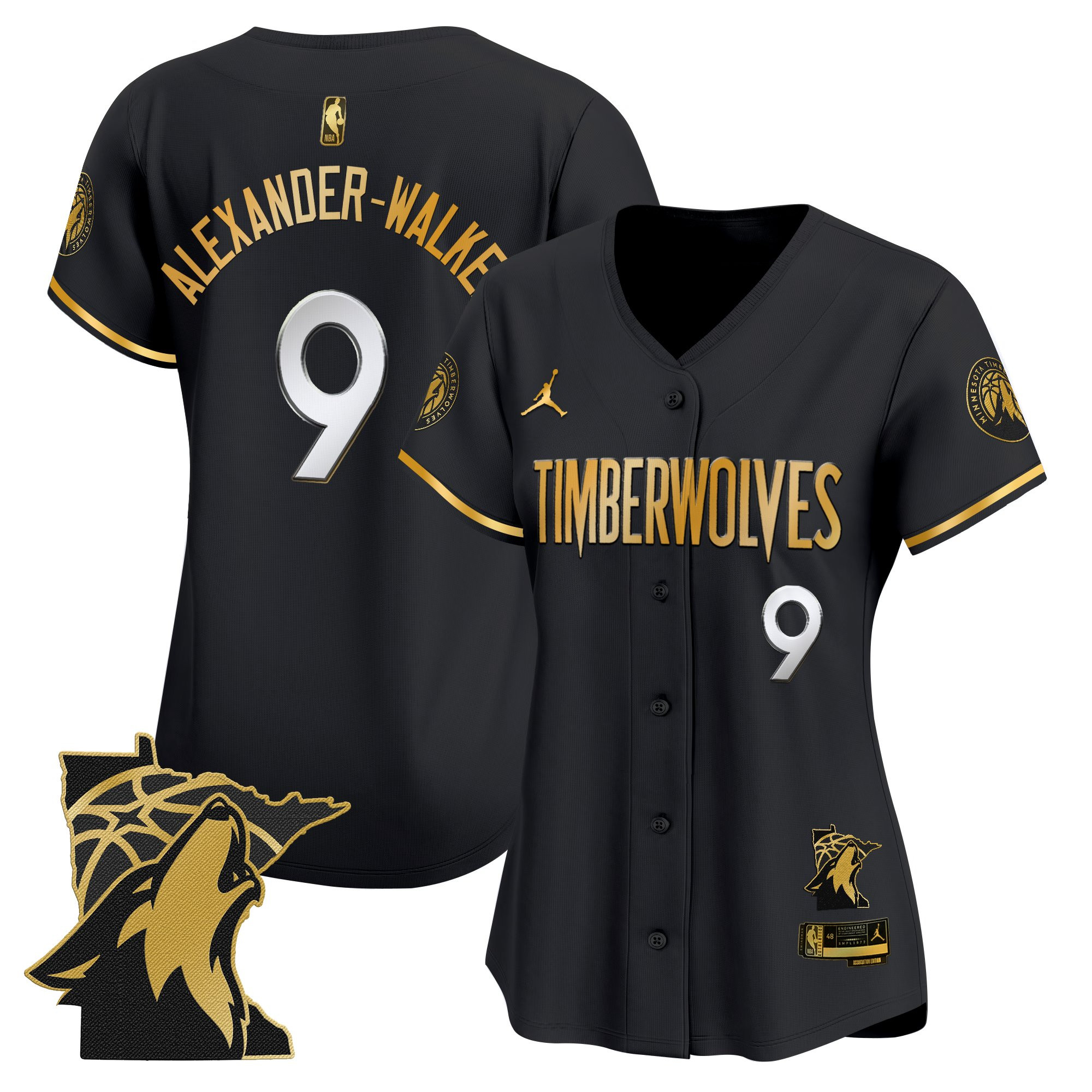 Nickeil Alexander-Walker Women's Minnesota Timberwolves 2025 Vapor Baseball Black Gold Jersey - All Stitched