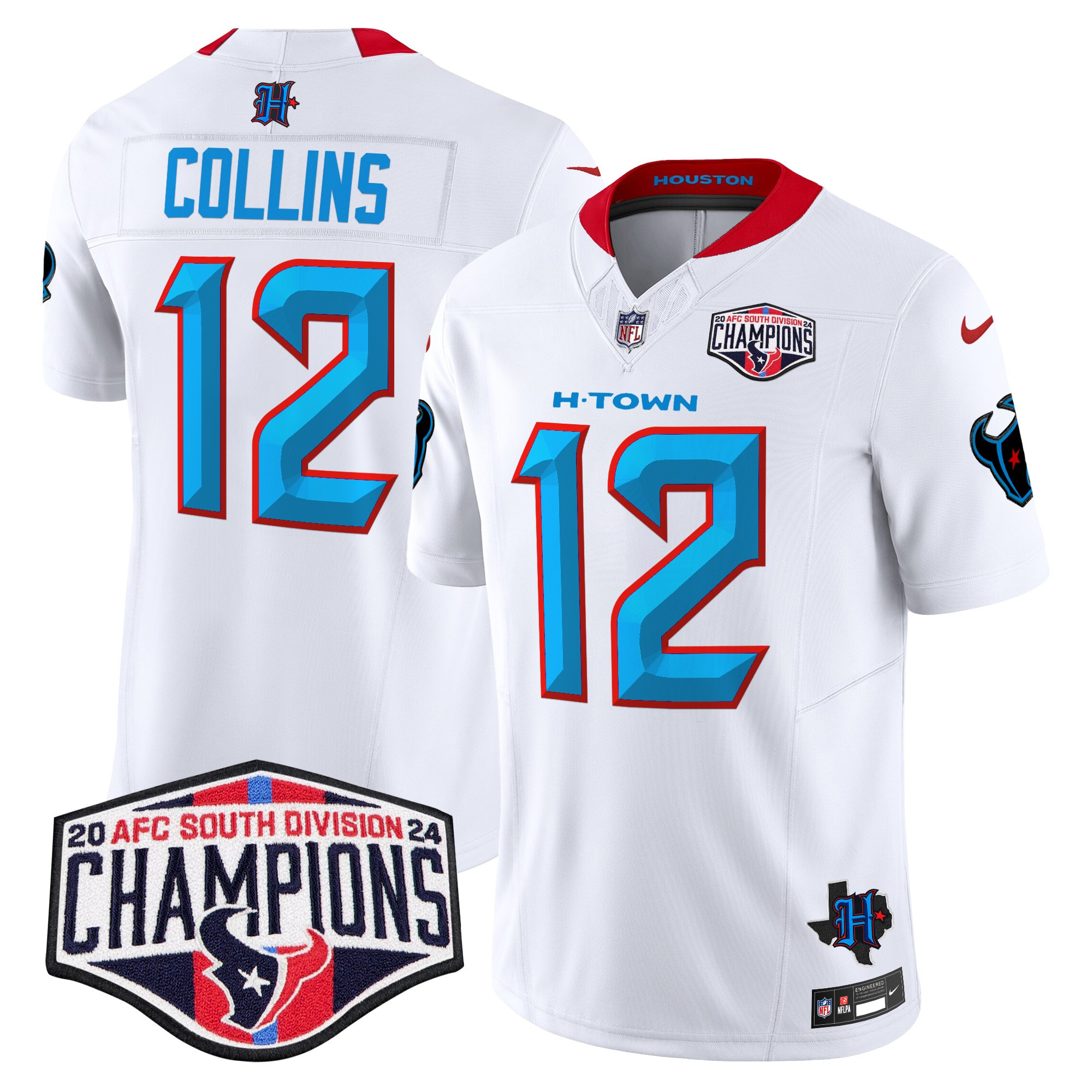 Nico Collins Men's Houston Texans 2024 AFC South Division Champions Patch Vapor Limited White Jersey - All Stitched