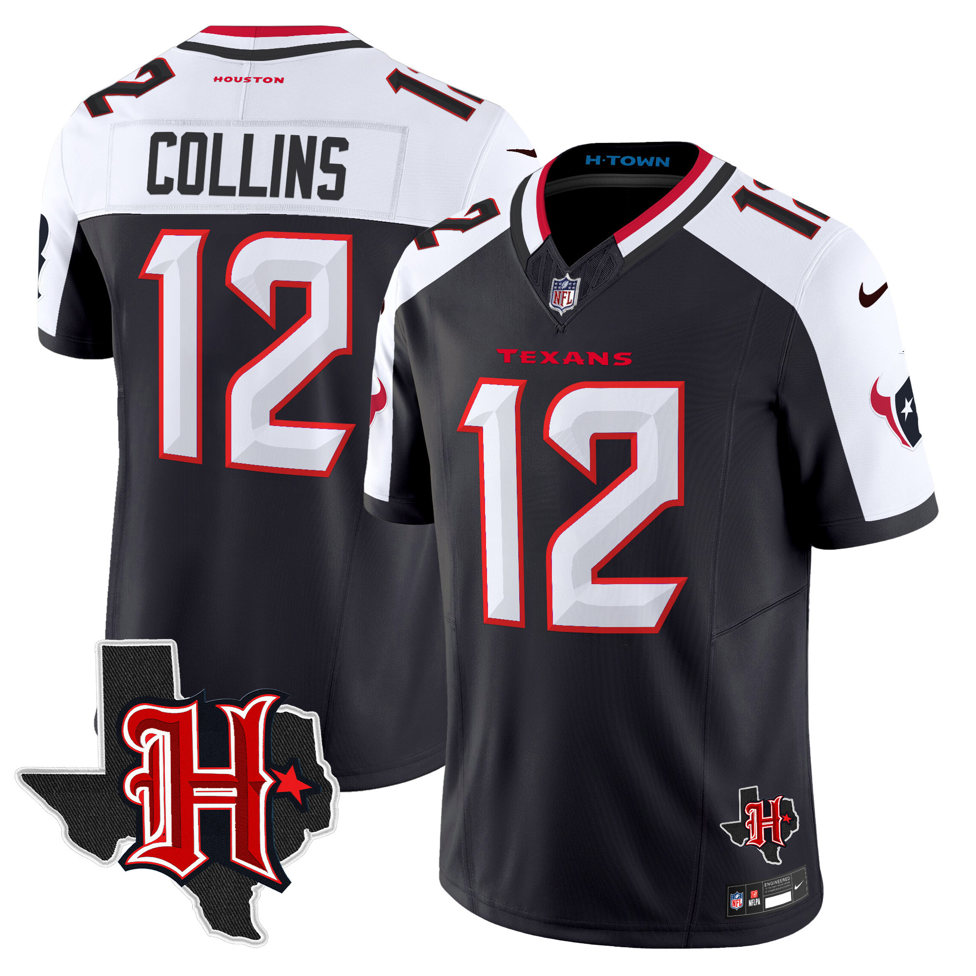 Nico Collins Men's Houston Texans 2024 Texas Patch Vapor Limited Navy Alternate Jersey V5 - All Stitched