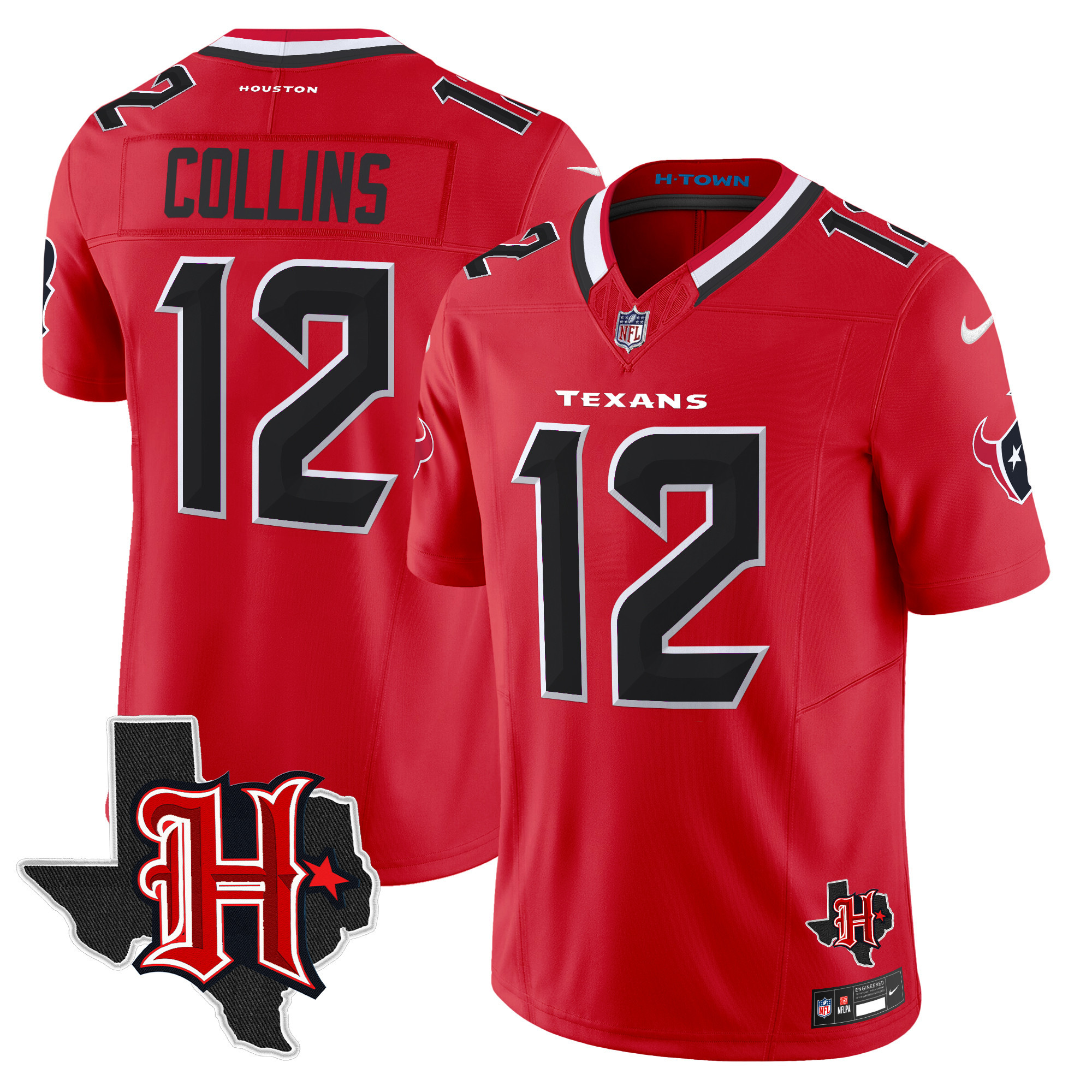 Nico Collins Men's Houston Texans 2024 Texas Patch Vapor Limited Red Jersey V5 - All Stitched