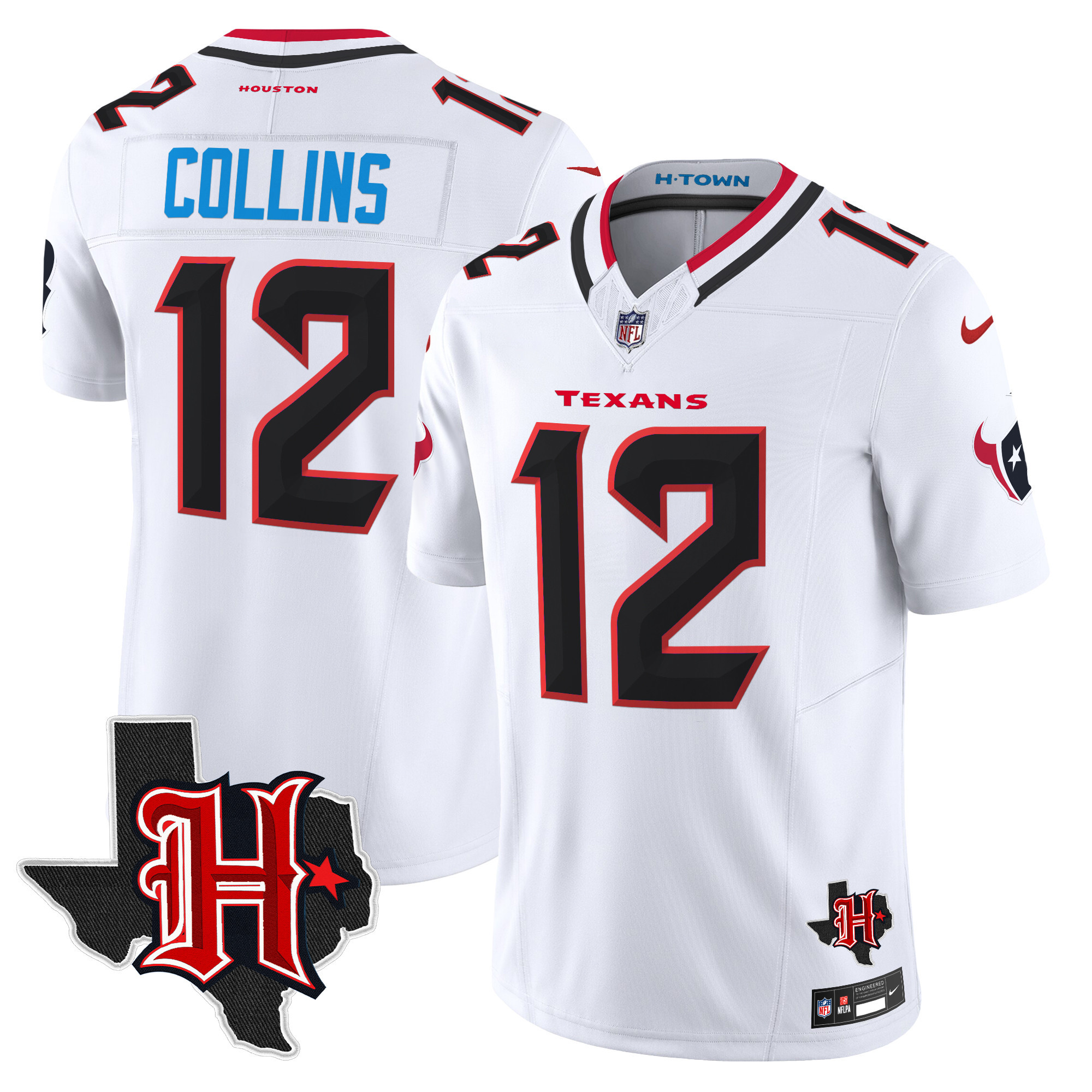 Nico Collins Men's Houston Texans 2024 Texas Patch Vapor Limited White Jersey V5 - All Stitched