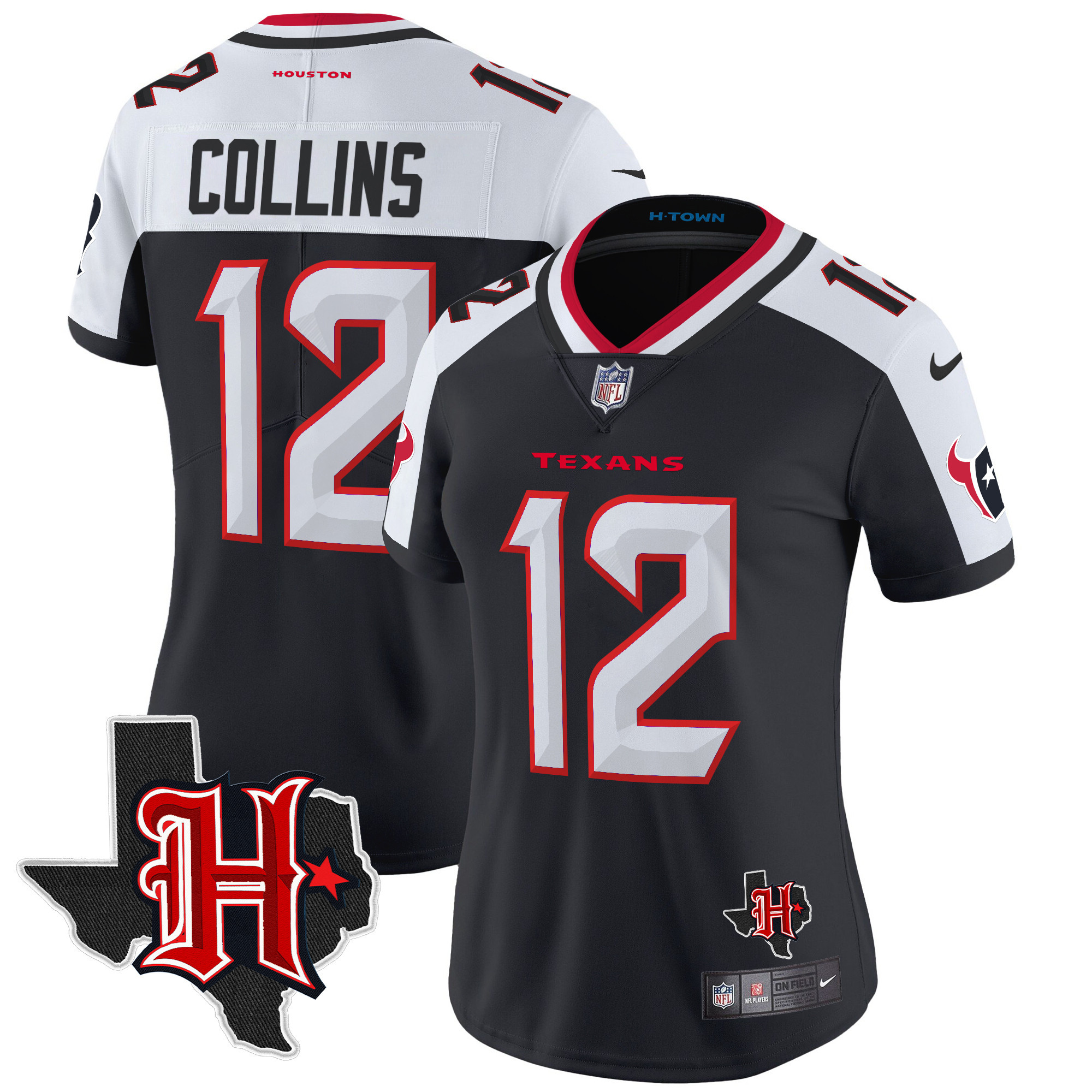 Nico Collins Women's Houston Texans 2024 Texas Patch Vapor Limited Navy Alternate Jersey V5 - All Stitched