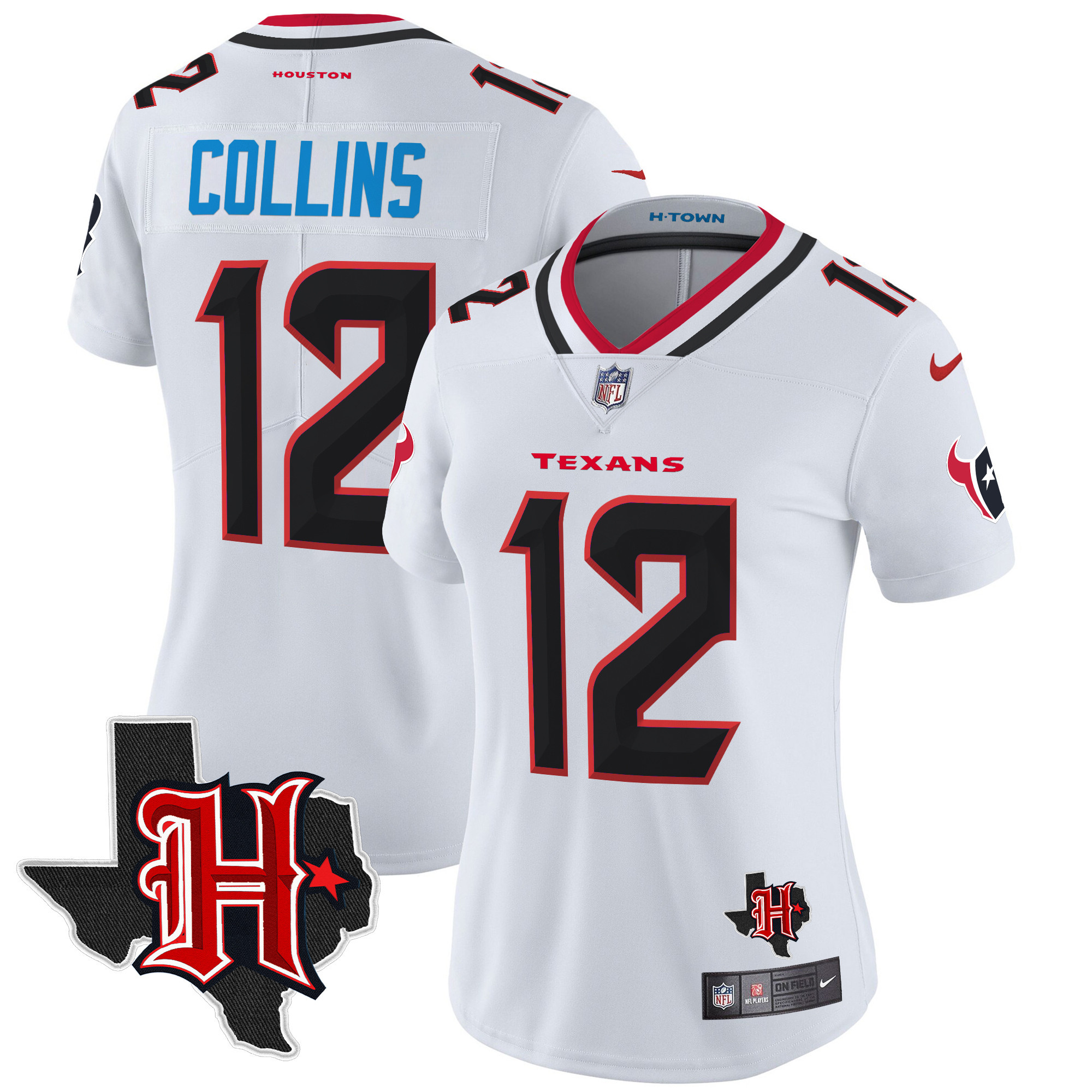 Nico Collins Women's Houston Texans 2024 Texas Patch Vapor Limited White Jersey V5 - All Stitched