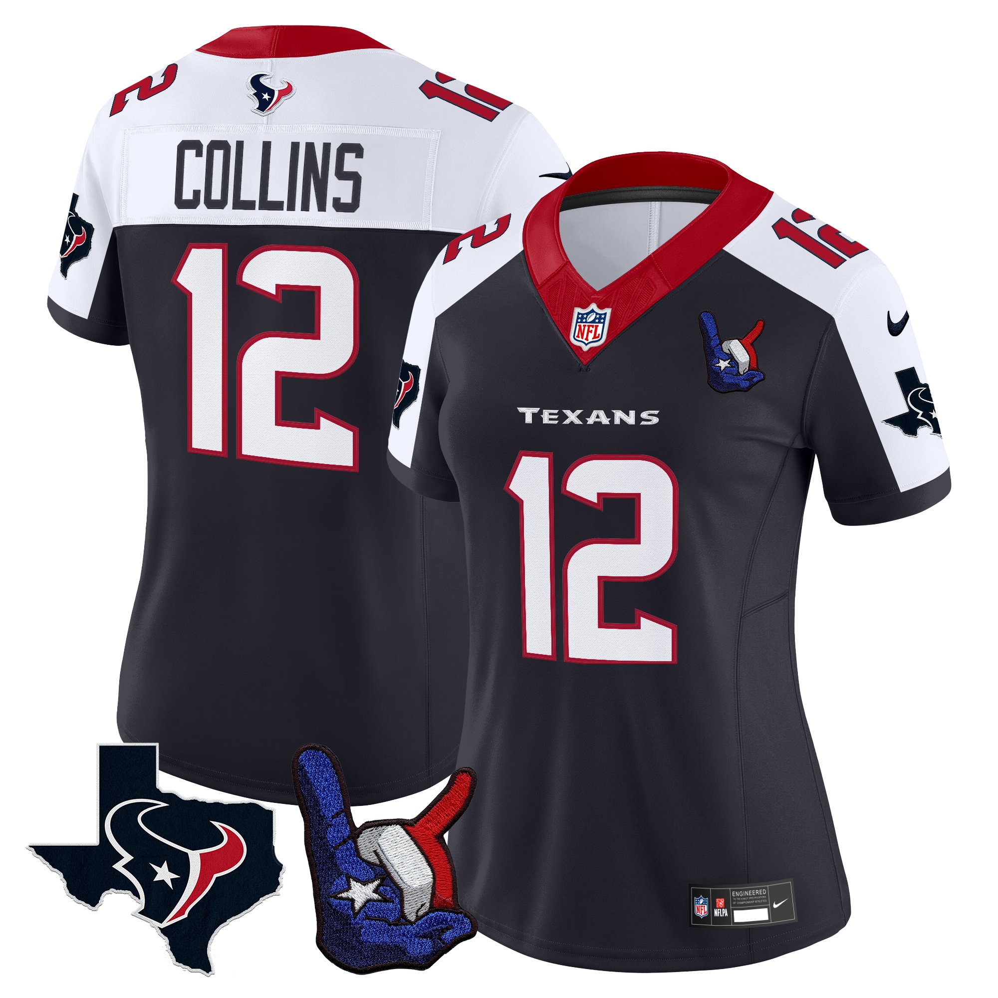 Nico Collins Women's Houston Texans Hand Sign Throwing Up The H Vapor Navy Alternate Jersey - All Stitched